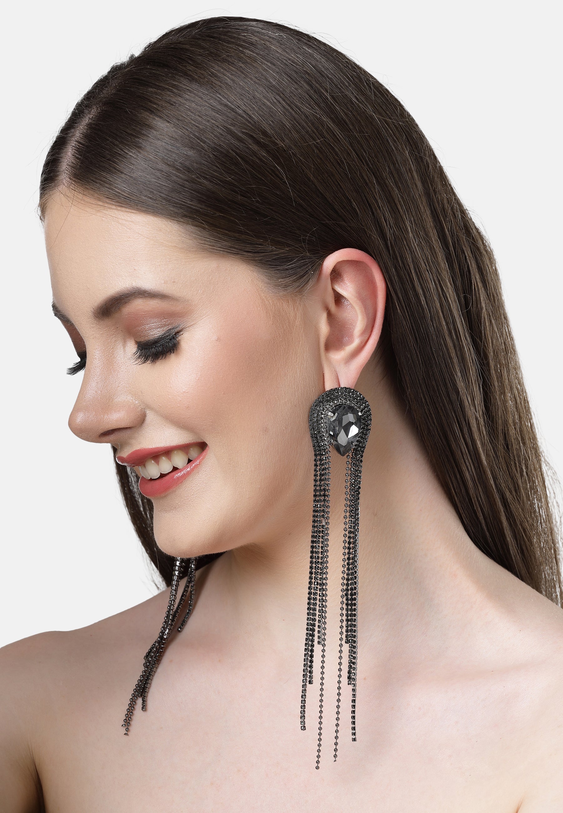 Black Diva Collection Long Chain Earrings, Image 4 of 5