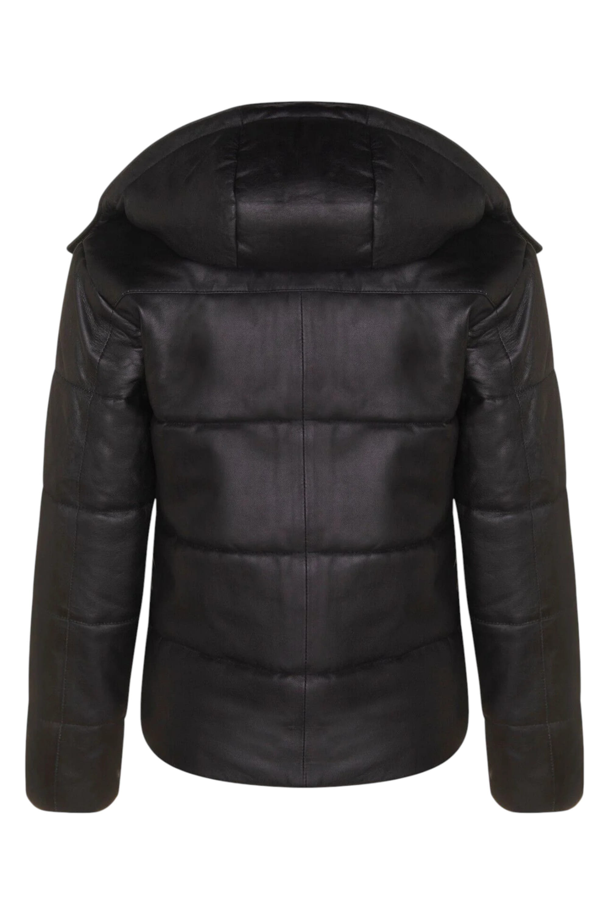 Black Womens Puffer Leather Bomber Jacket-Ajax, Image 5 of 6