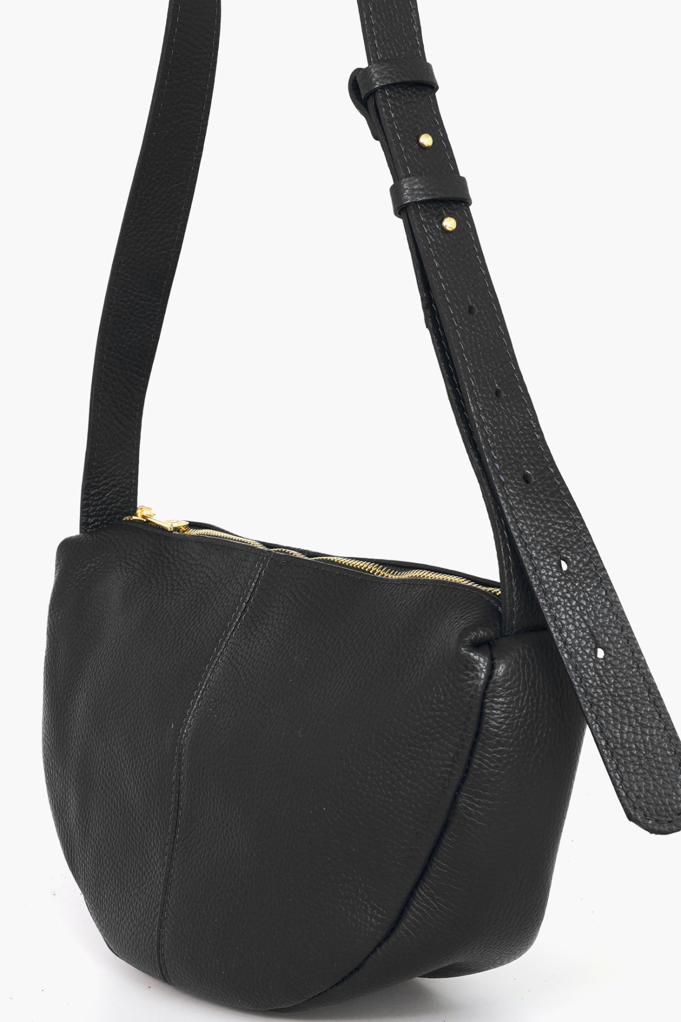 Black Italian LeatherHalf Moon Crossbody Bag, Image 2 of 3