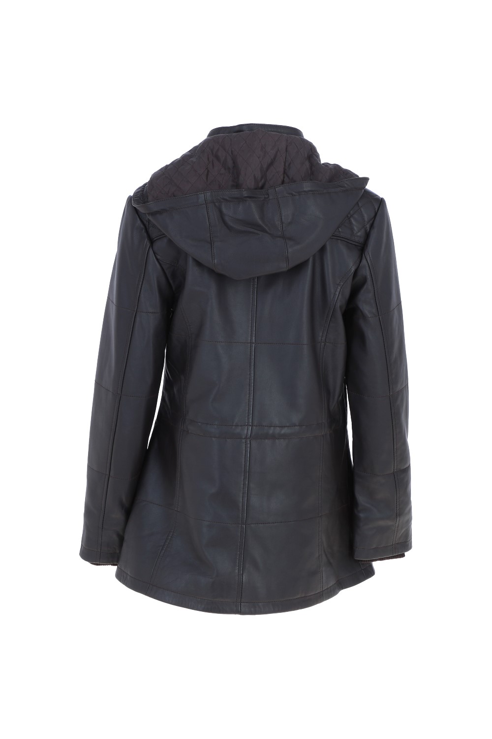 Brown Real Leather Hooded Duffle Jacket, Image 4 of 6