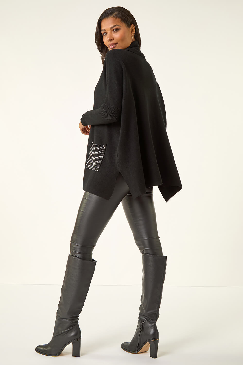 Black Sparkle Pocket Poncho Jumper, Image 4 of 5