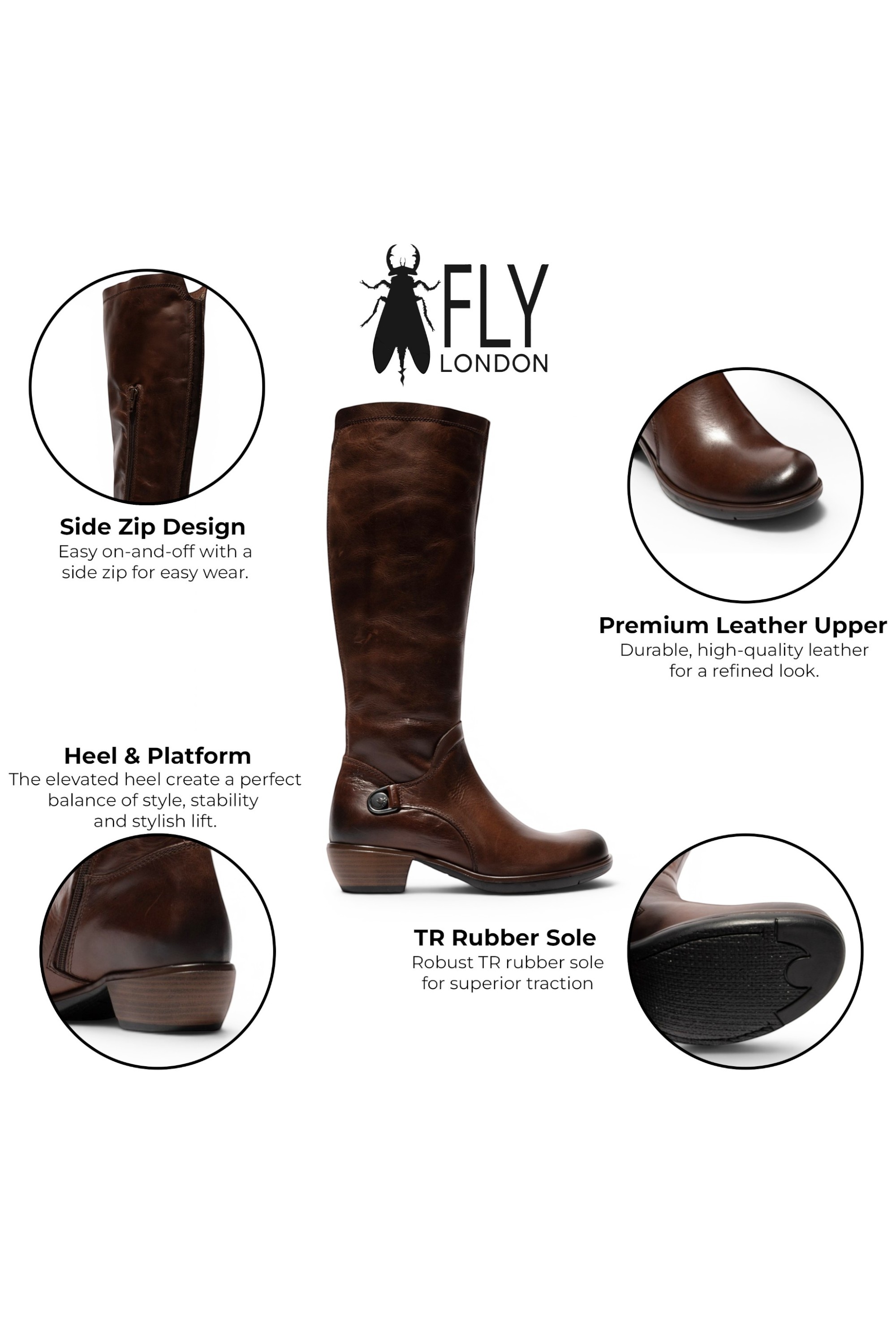 Brown Womens Leather Riding Long Boots-MISTRY, Image 3 of 5
