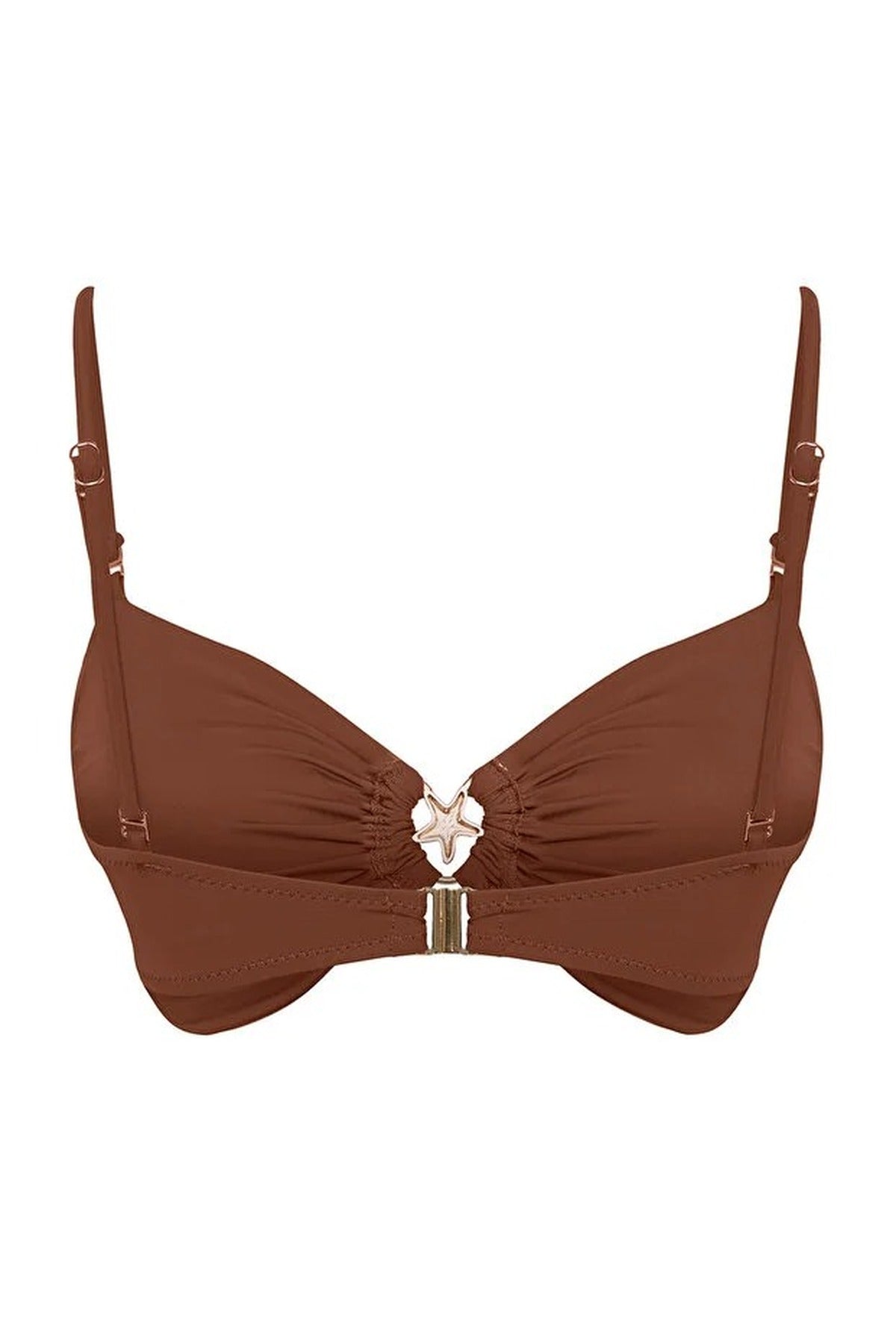 Brown Ruched Bandeau Bikini Top with Ring Detail, Image 4 of 5