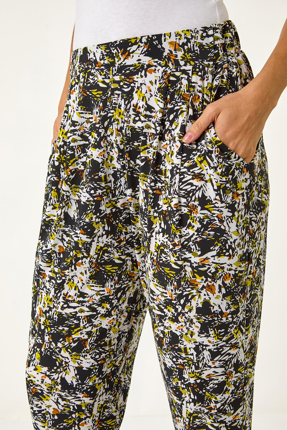 Black Abstract Print Harem Straight Trousers, Image 6 of 5
