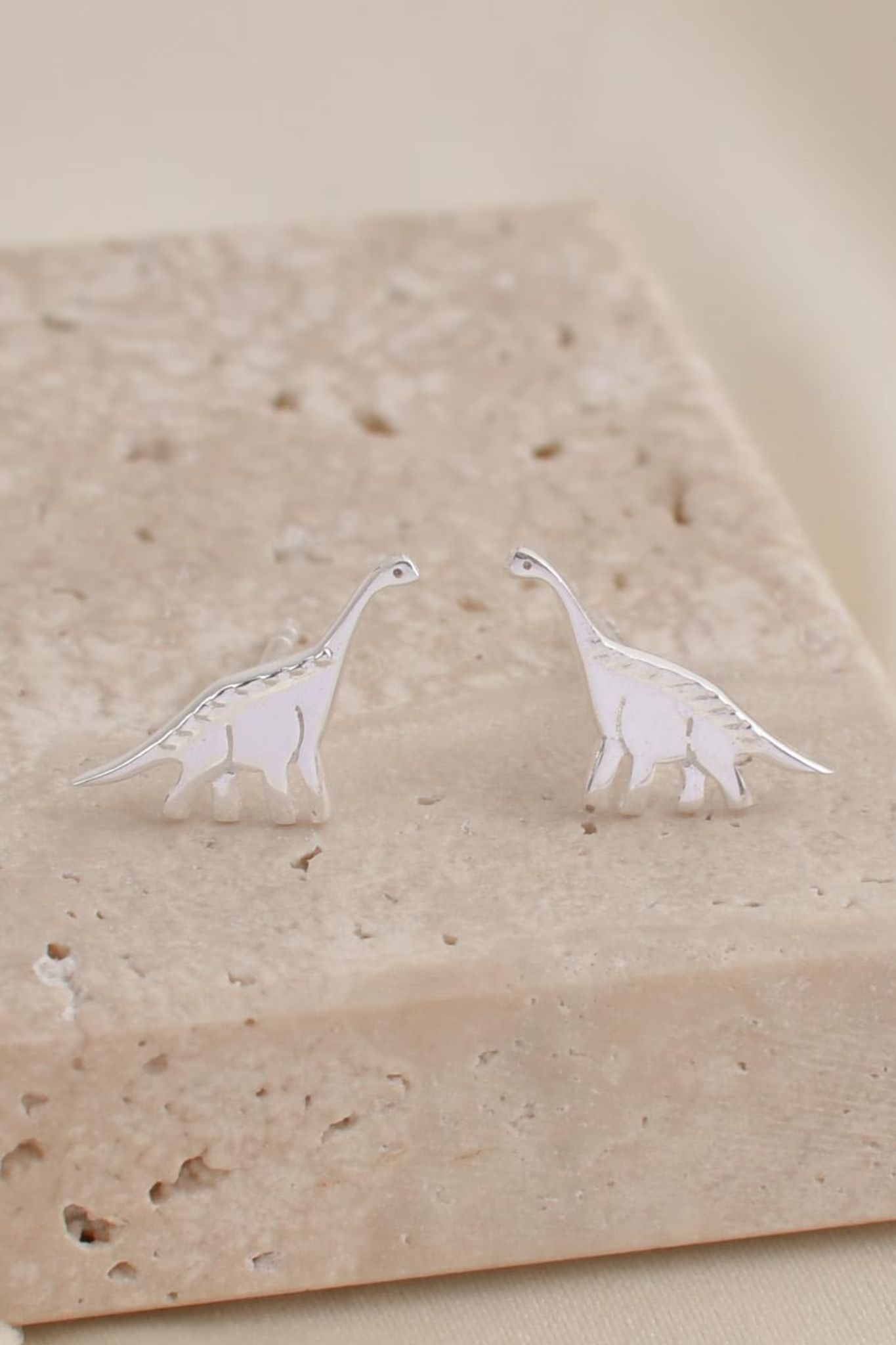 Silver Sterling Silver Brontosaurus Dinosaur Studs, Image 1 of 3