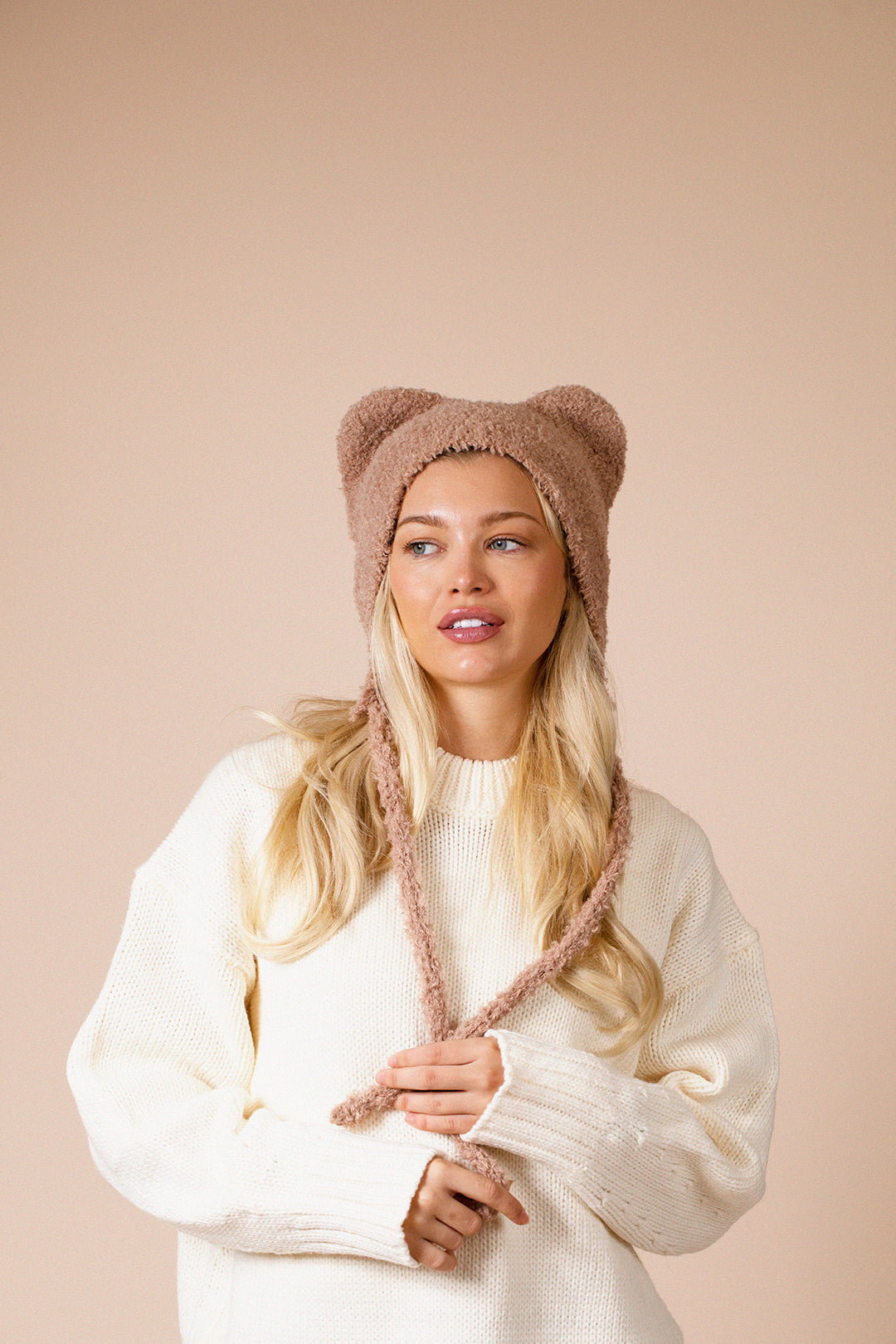 Beige Beanie With Animal Ears, Image 1 of 4