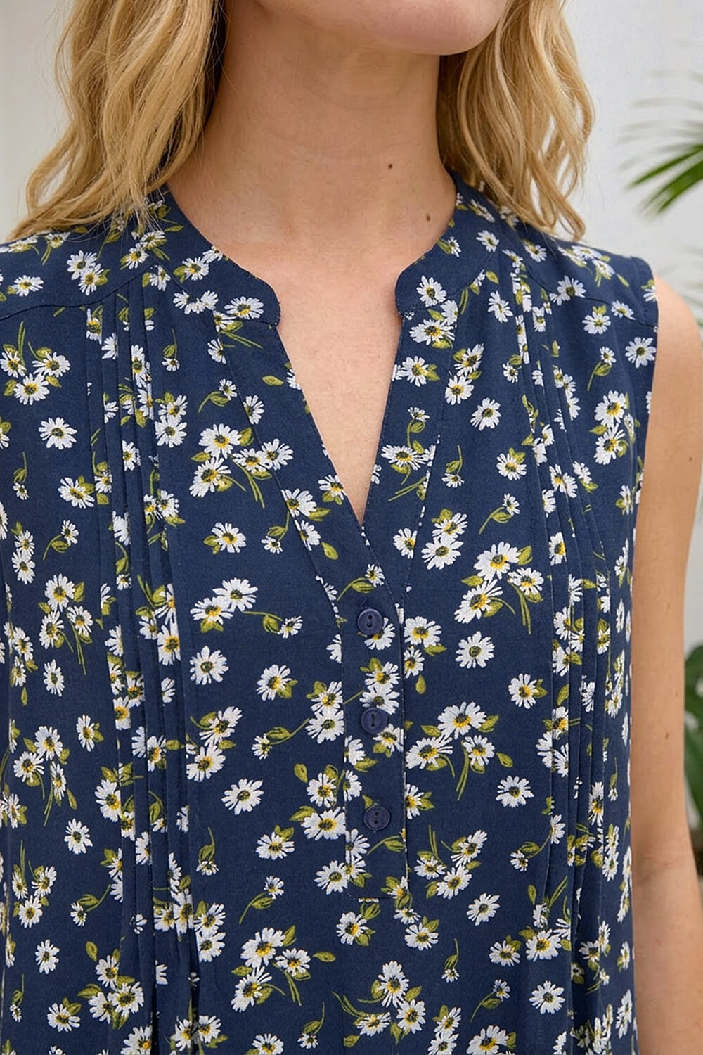 Navy Ditsy Floral Pintuck Shirt, Image 5 of 4
