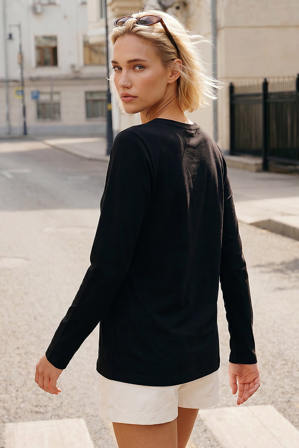 Black Long Sleeve Jersey Top, Image 4 of 4