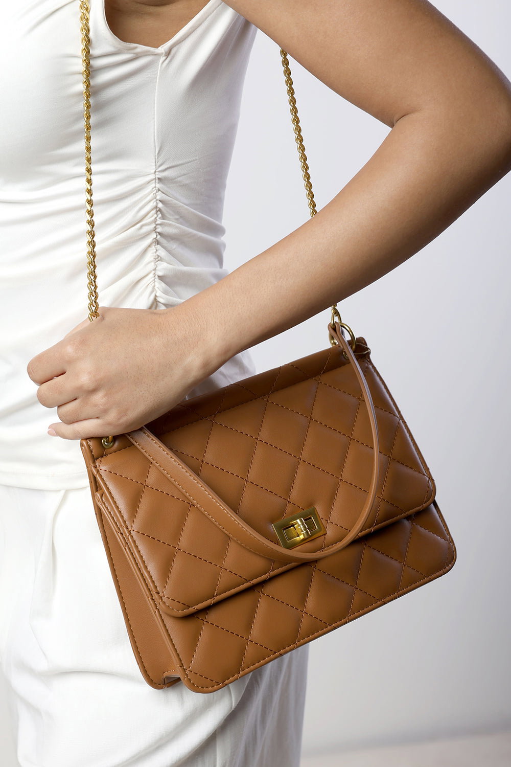 Tan Arisbeth Quilted Cross Body Shoulder Bag, Image 6 of 6