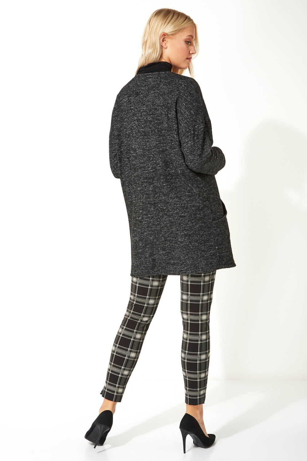 Black Longline Edge to Edge Cardigan, Image 4 of 5