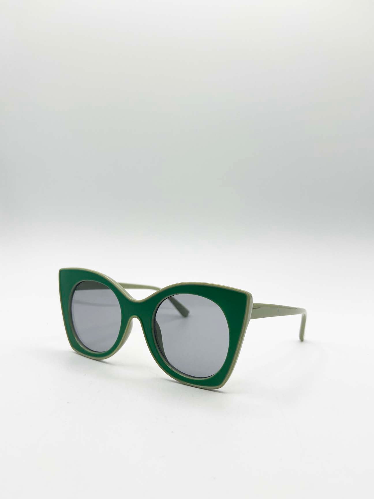Green Oversized Round Cat-Eye Sunglasses, Image 2 of 6