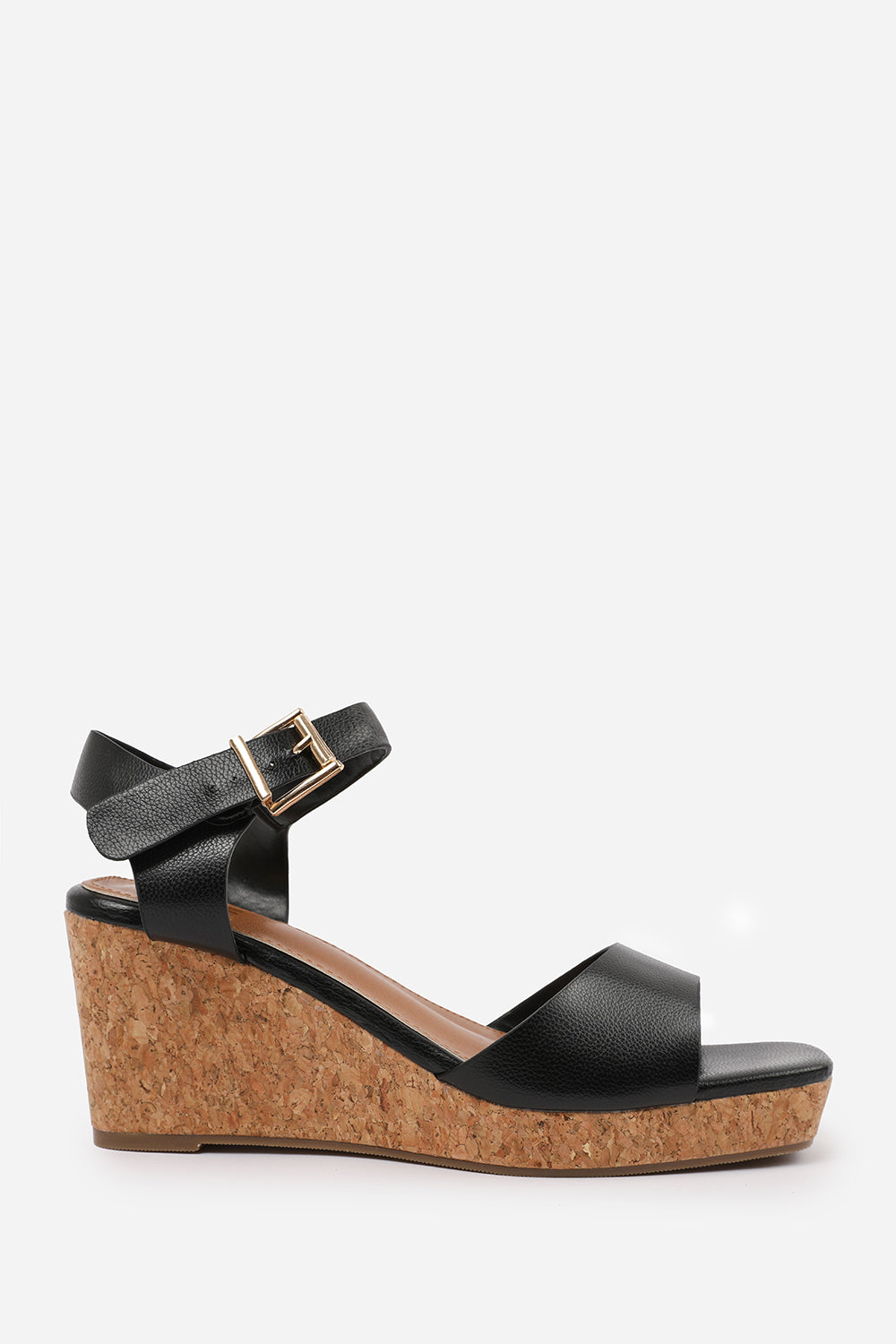 Black Imelda Wedge Sandals With Buckle Ankle Strap, Image 2 of 5