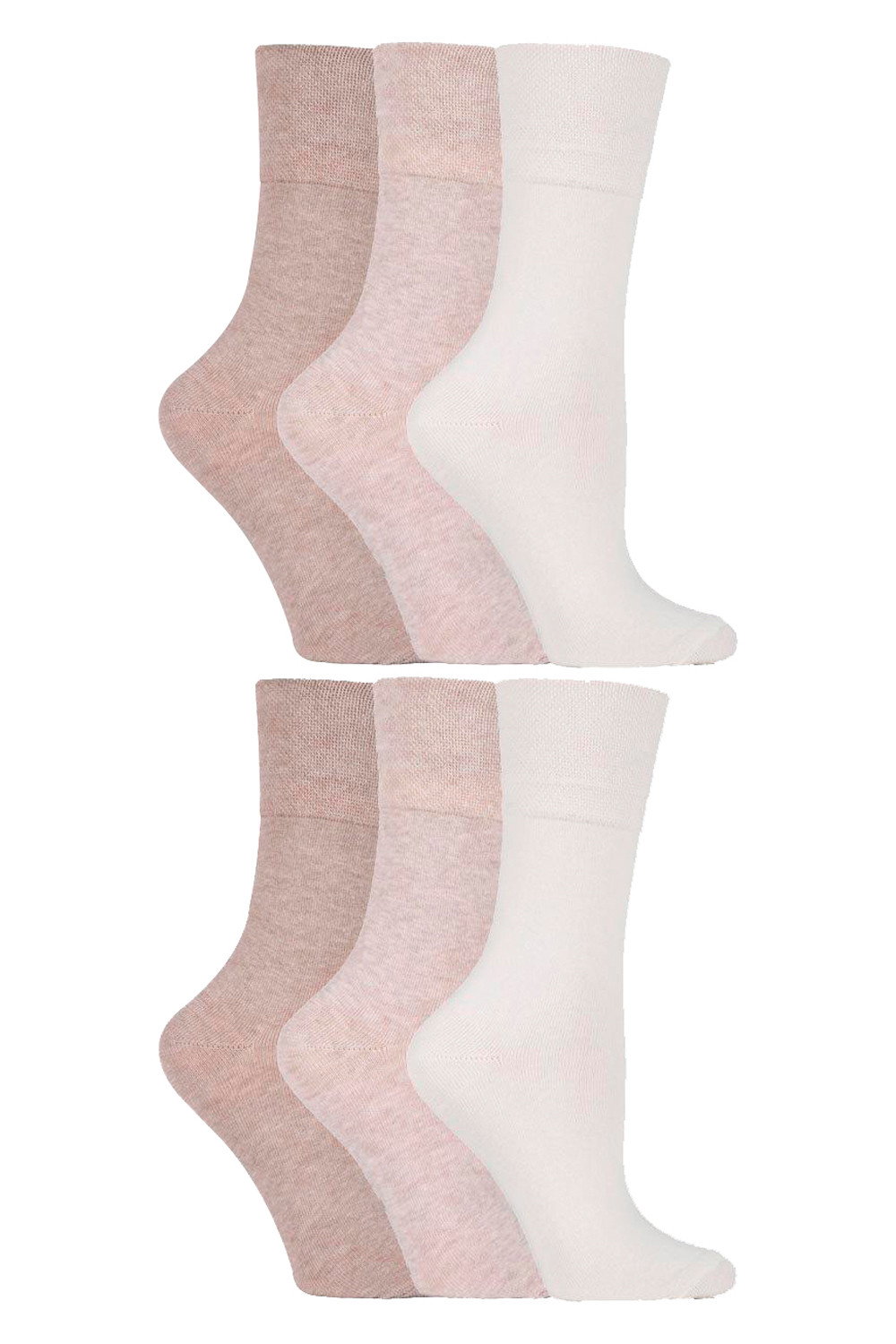 Cream 6 Pack Non Elastic Diabetic Socks, Image 1 of 5