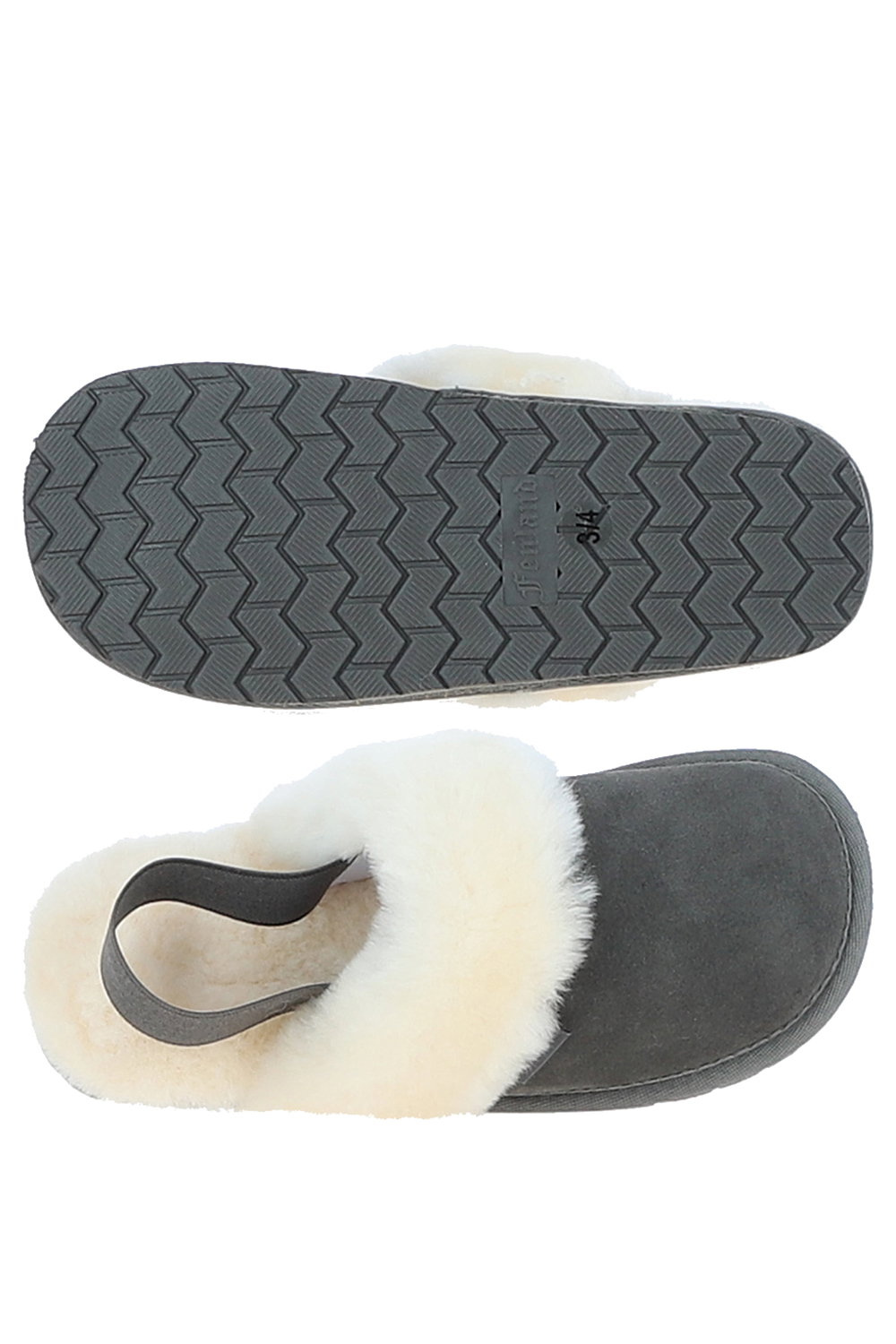 Grey Fenland England Grey Real Sheepskin Slippers with Heel Strap, Image 3 of 3