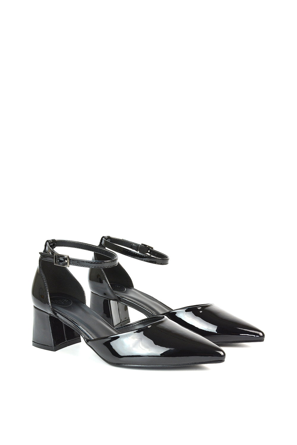 Black XY LONDON Black 'Evie' Low Block Heel Court Shoes With Pointed Toe, Image 4 of 6