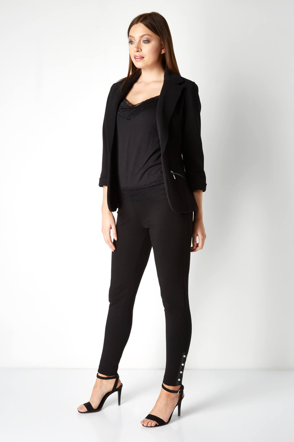 Black Pearl Detail Stretch Trousers, Image 4 of 5