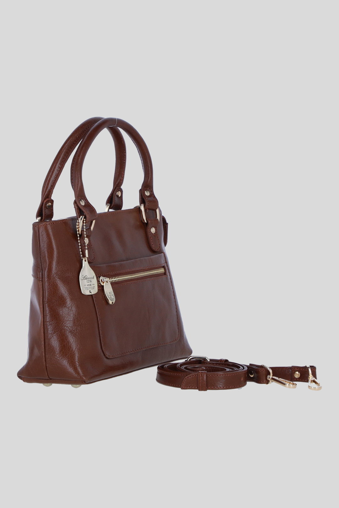 Tan Real Leather Handbag with Detachable Crossbody Strap, Image 4 of 4