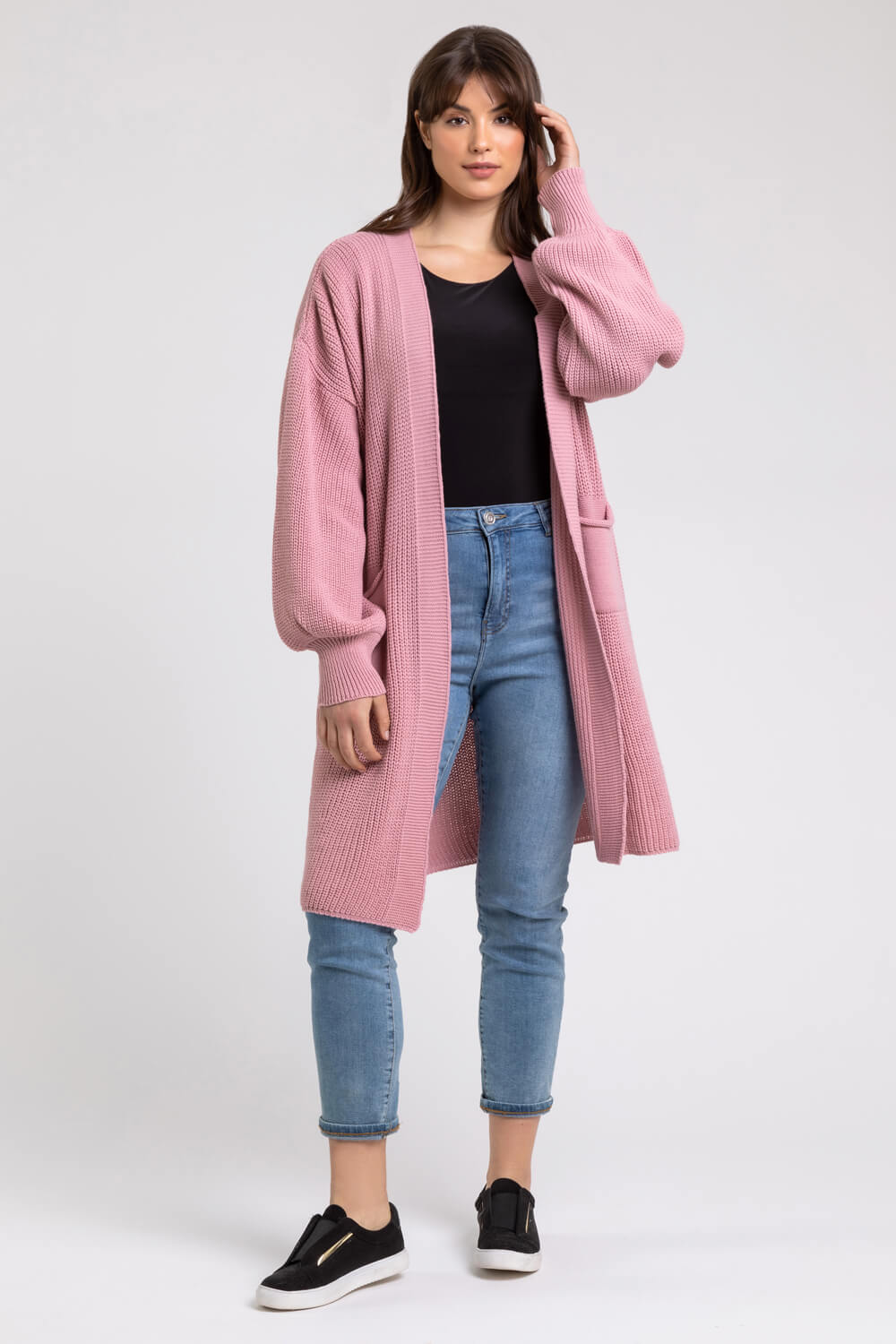 Rose Curve Longline Ribbed Cardigan, Image 4 of 5