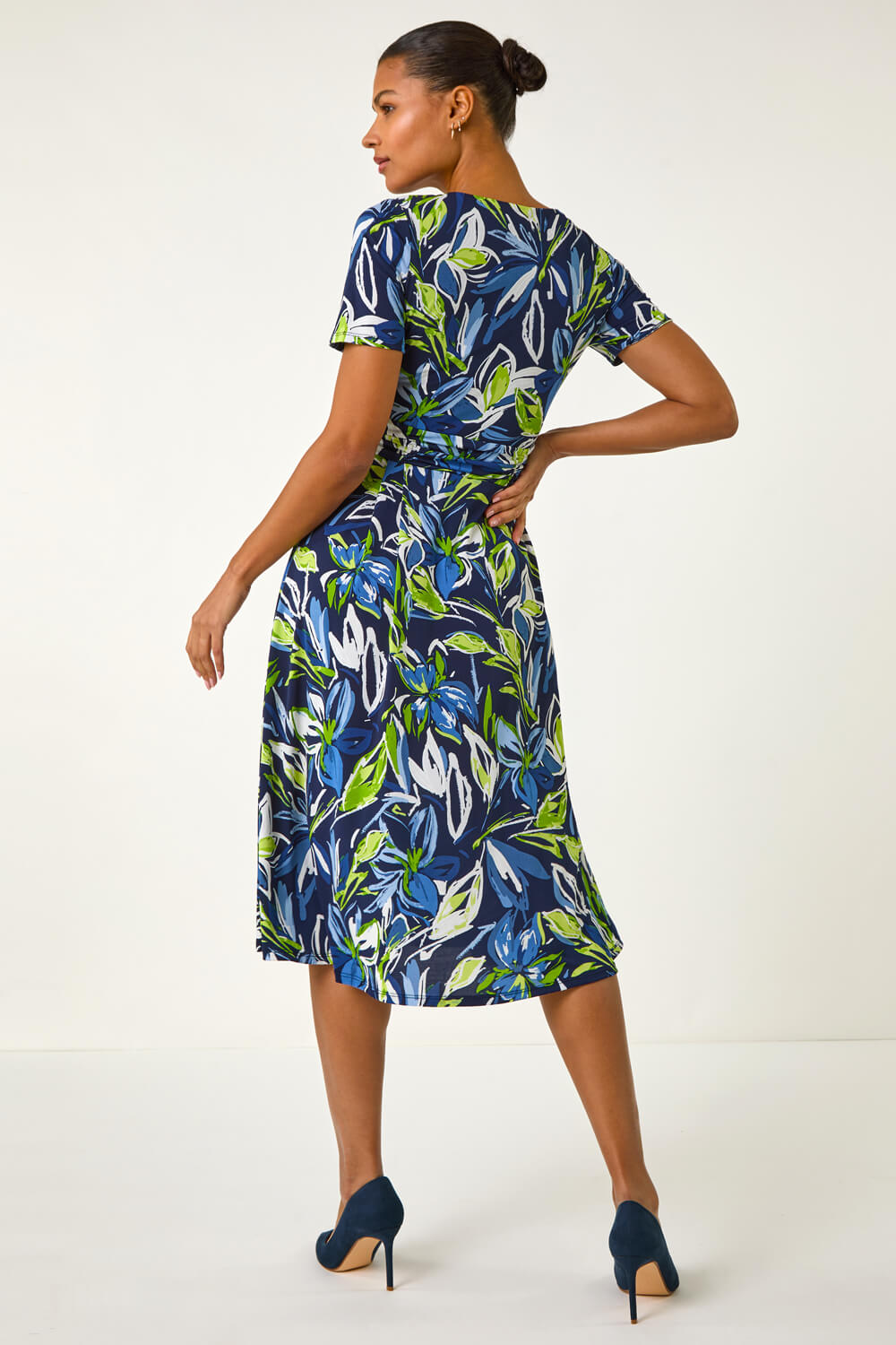 lotus leaf stitching slim blue denim dress