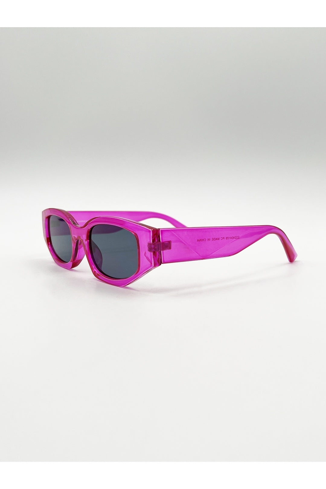 Pink Angular Sunglasses in Translucent Hot Pink, Image 3 of 6