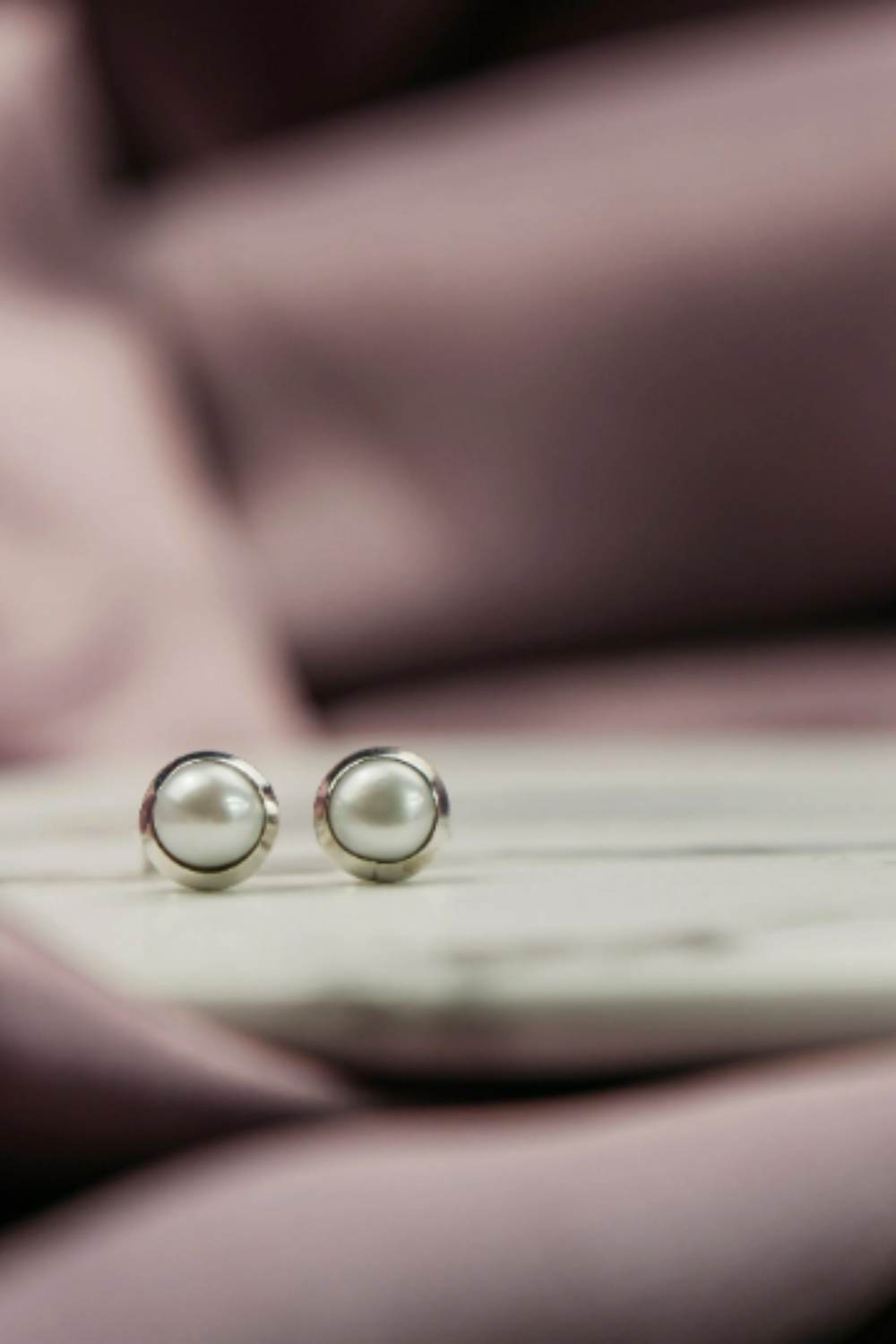 Silver 925 Sterling Silver, White Pearl, Unisex Studs, Image 2 of 3