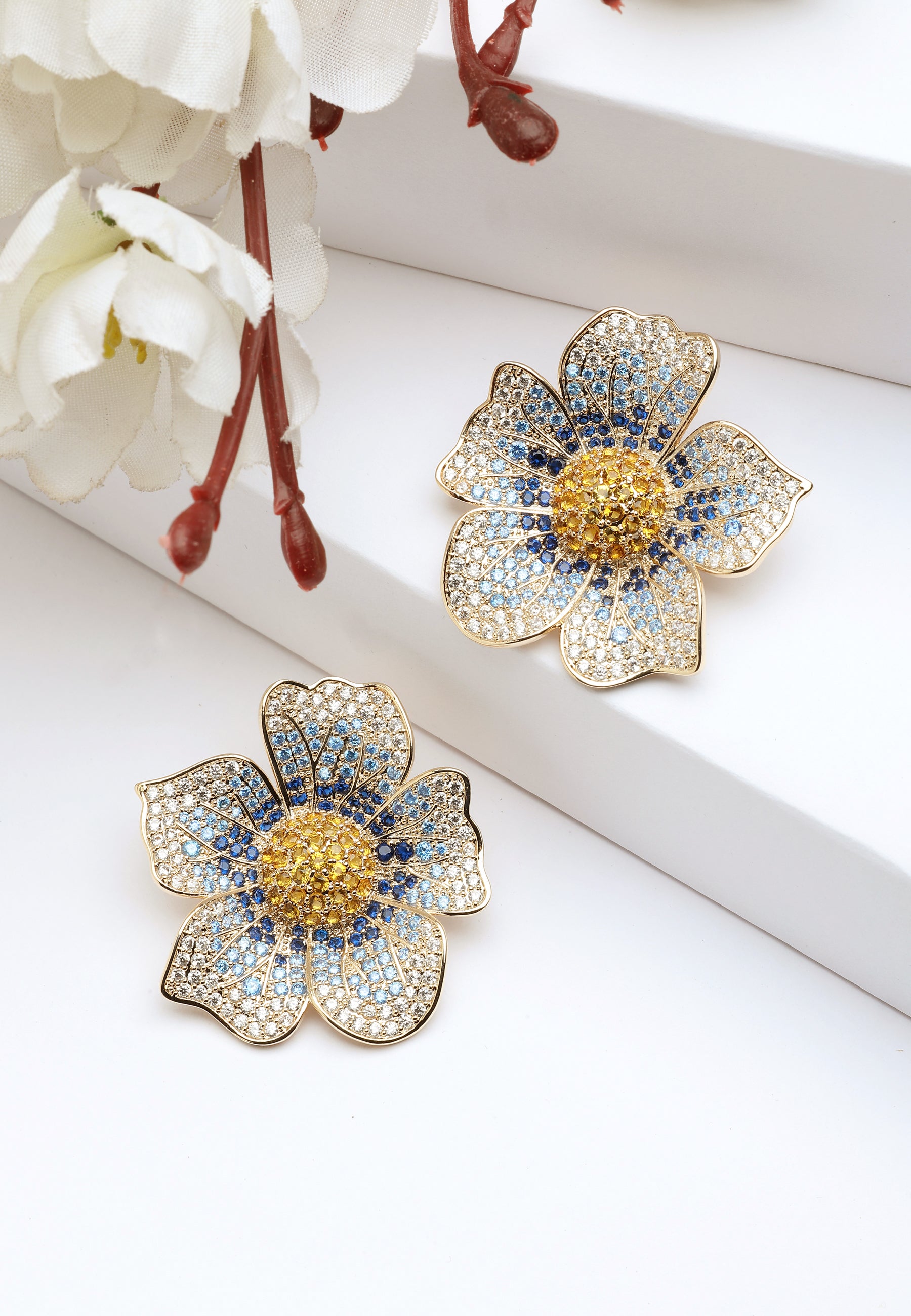 Blue Diva Floral Stud Earrings, Image 2 of 5