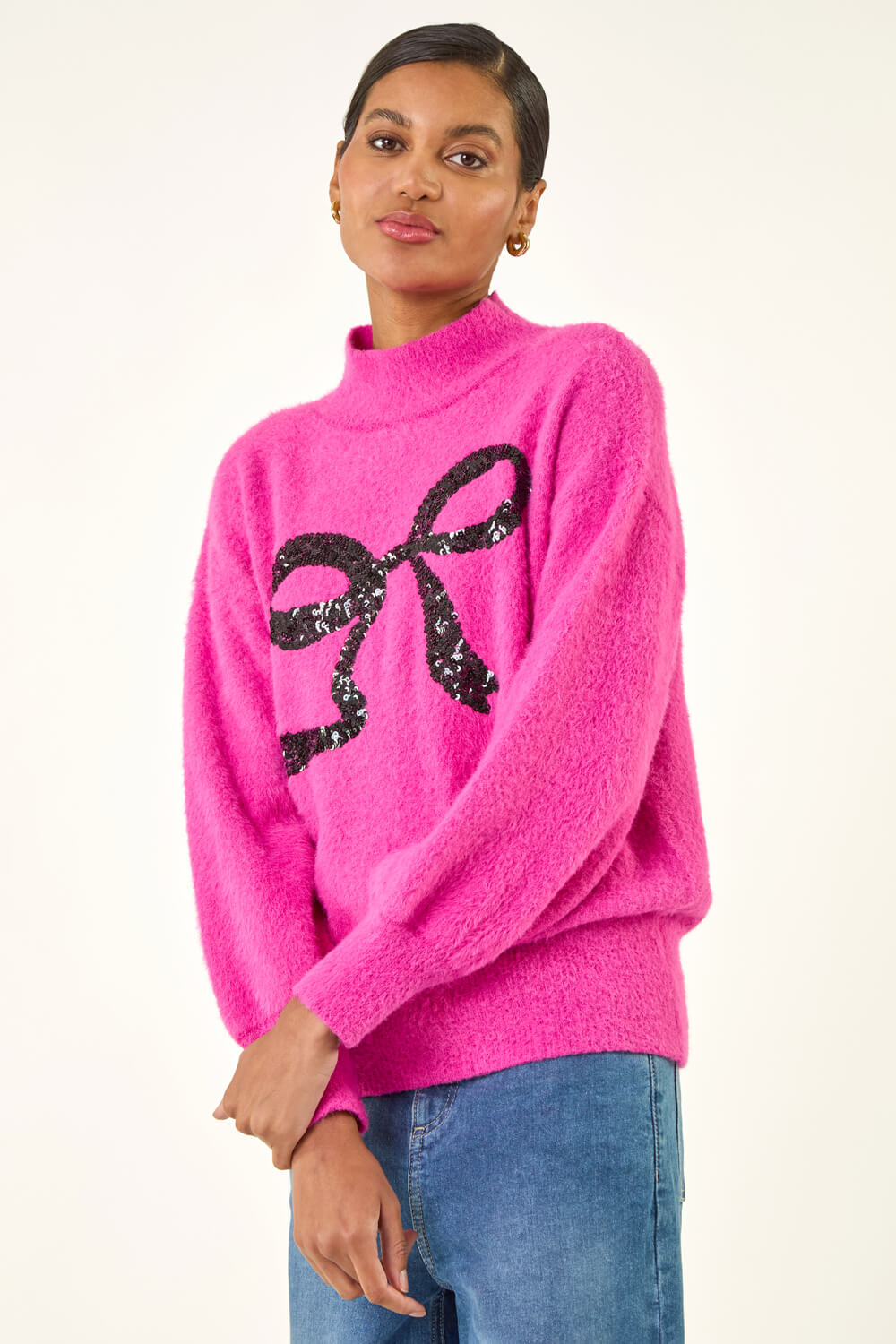 PINK Sparkly Bow Knit Jumper, Image 5 of 5