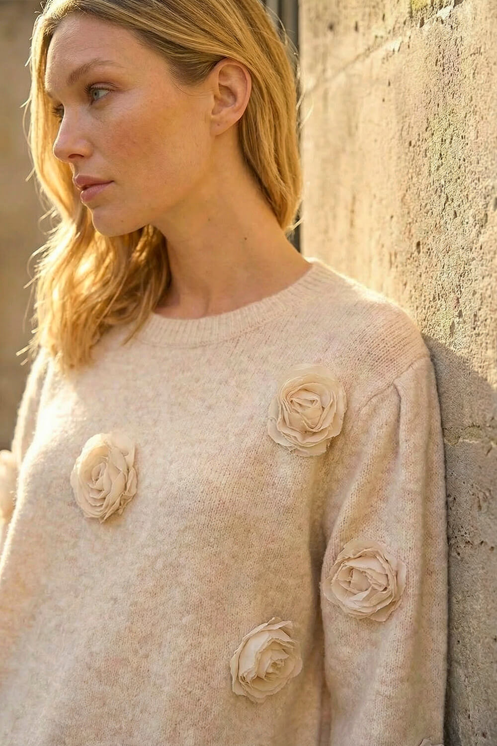 Natural  Delicate Rose Knit Jumper , Image 5 of 4