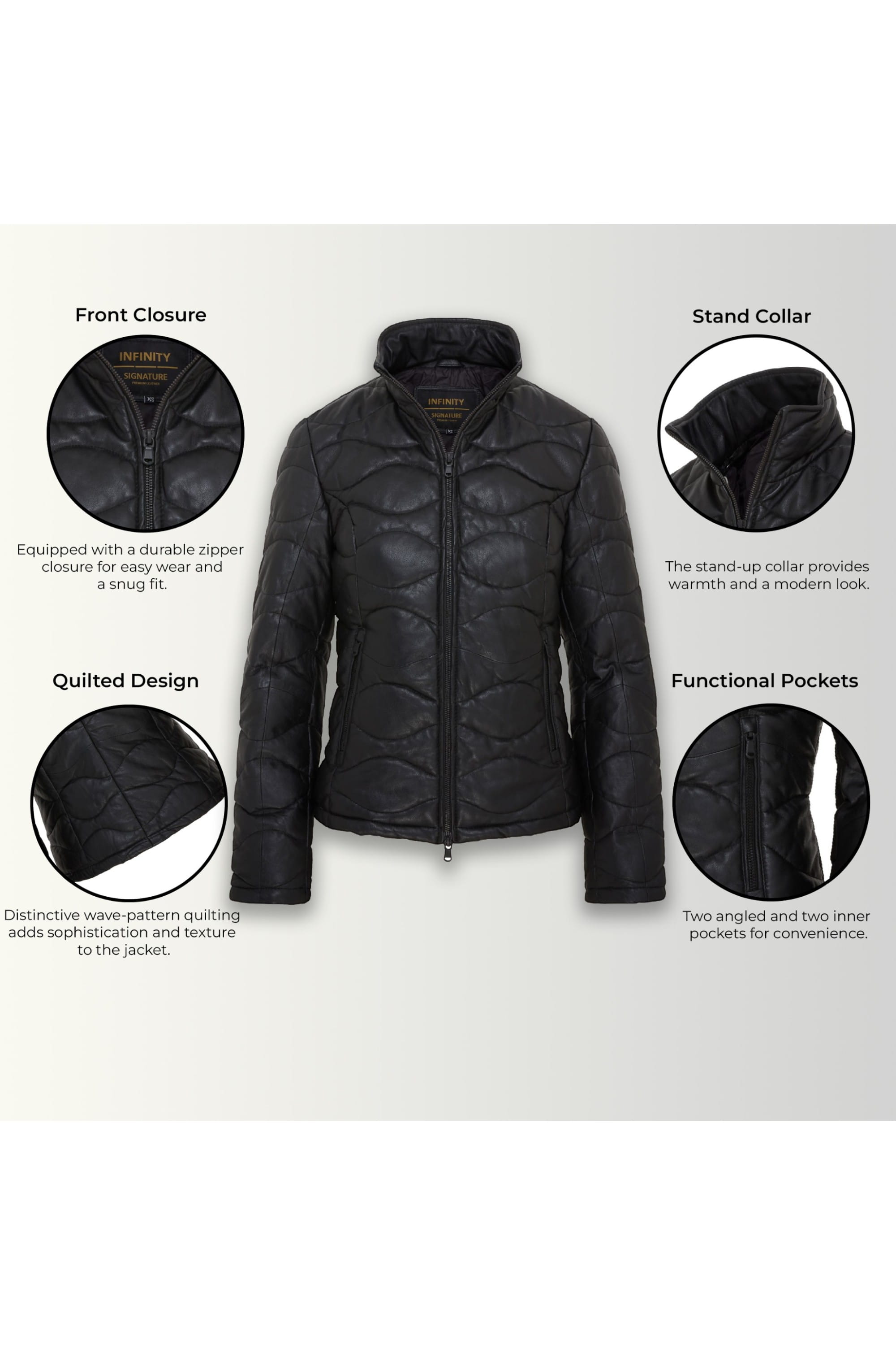 Black Infinity Leather Black Puffer Quilted Bomber Leather Jacket, Image 3 of 7