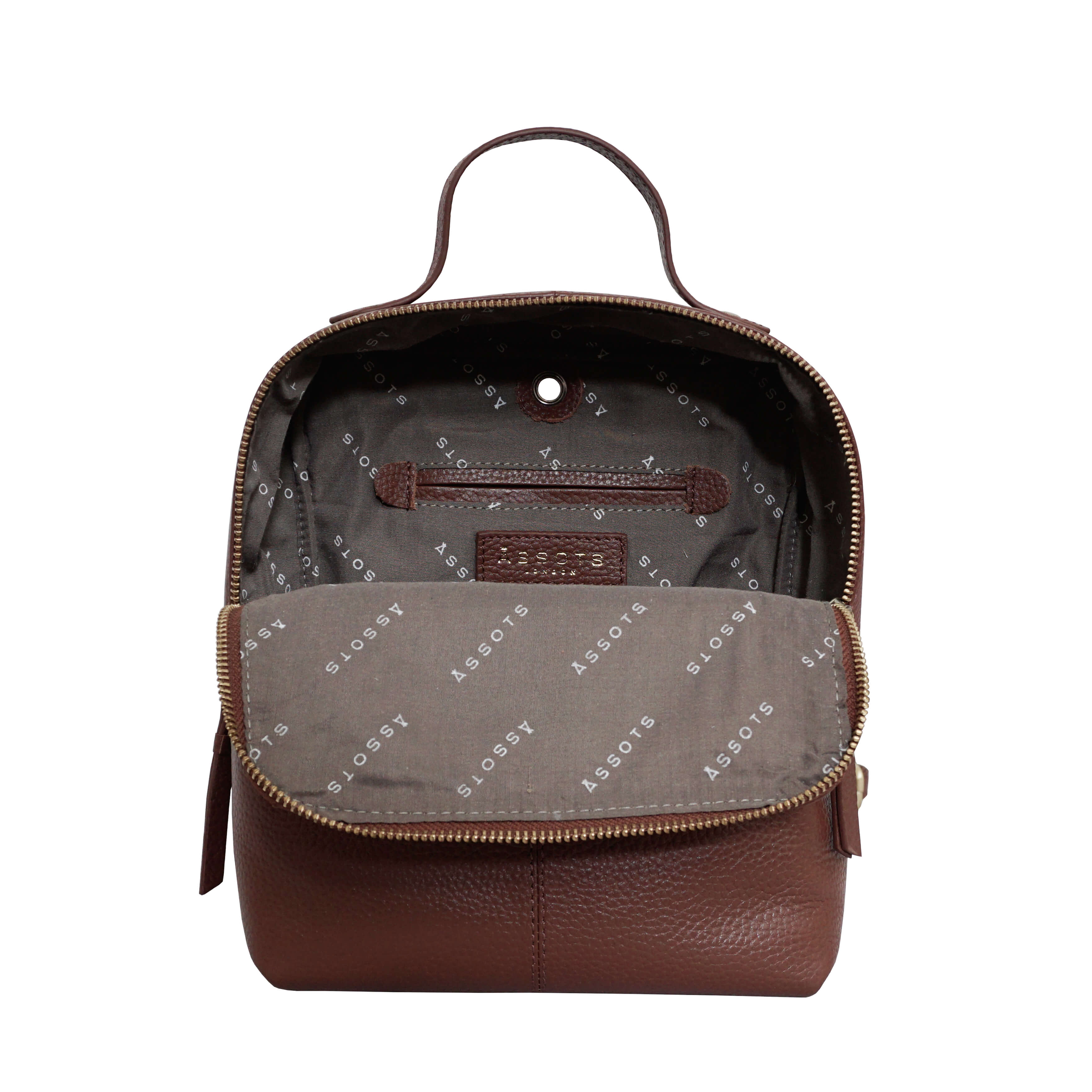 Tan Assots London Tan 'ELLA' Pebble Grain Mini Real Leather Backpack for Women, Image 4 of 5