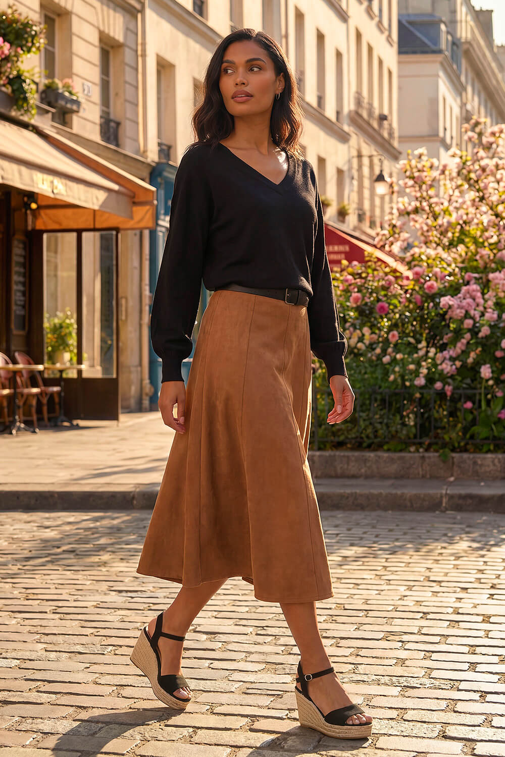 Black Plain Stretch V-Neck Longline Jumper, Image 1 of 4