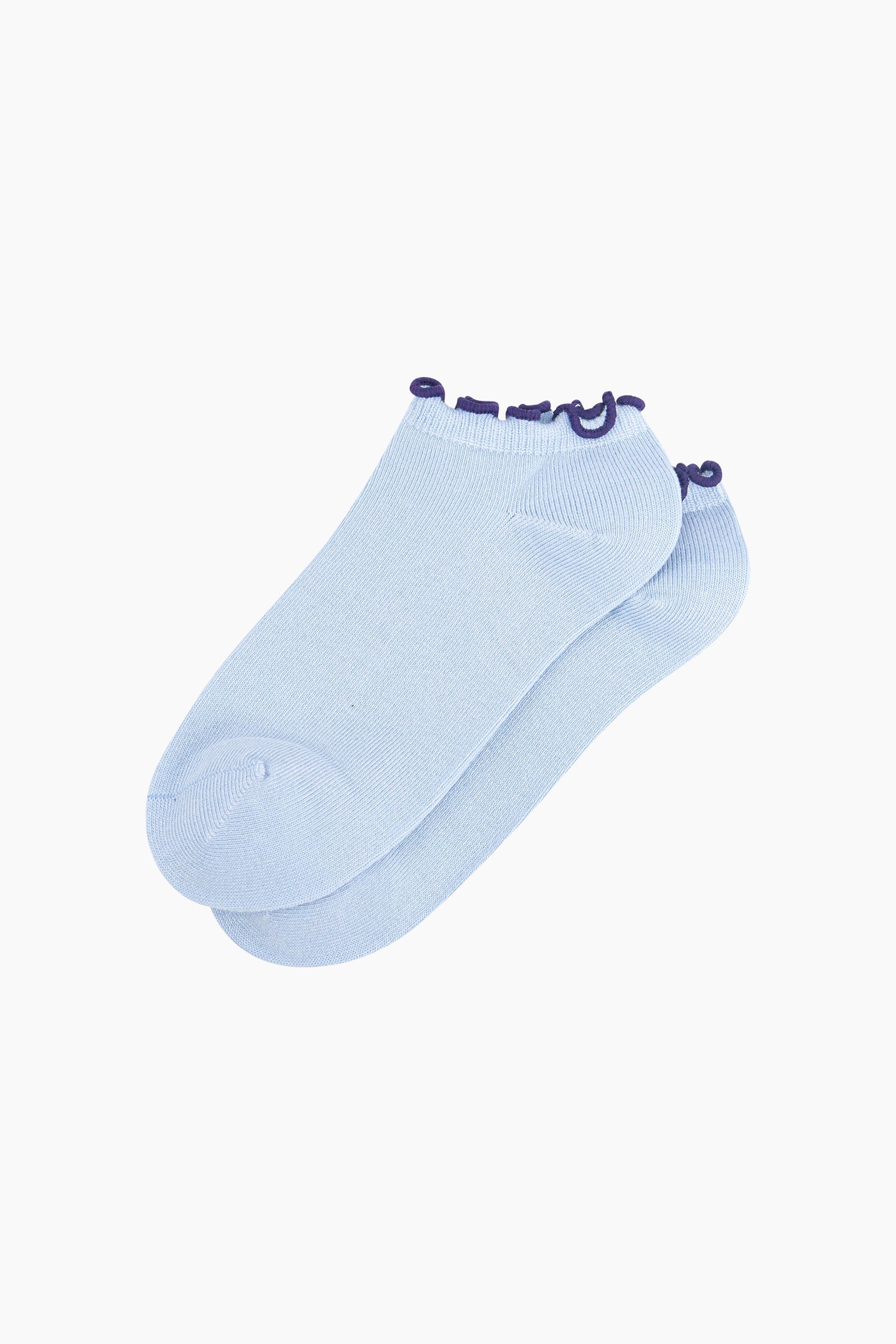 Light Blue Frilly Trim Bamboo Trainer Socks, Image 3 of 4