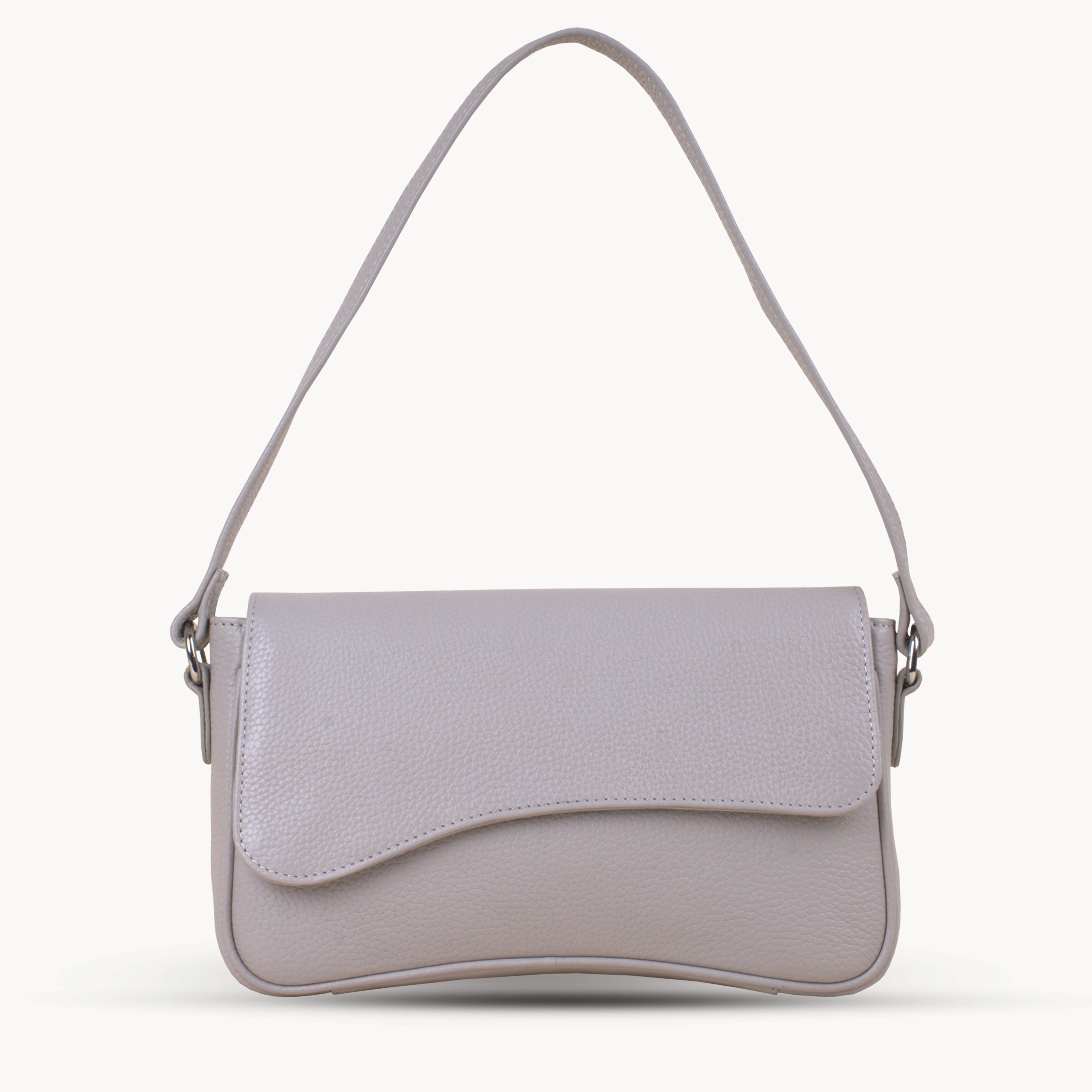 Grey 'BEVERLY' Pebble Grain Real Leather Shoulder Bag, Image 1 of 4