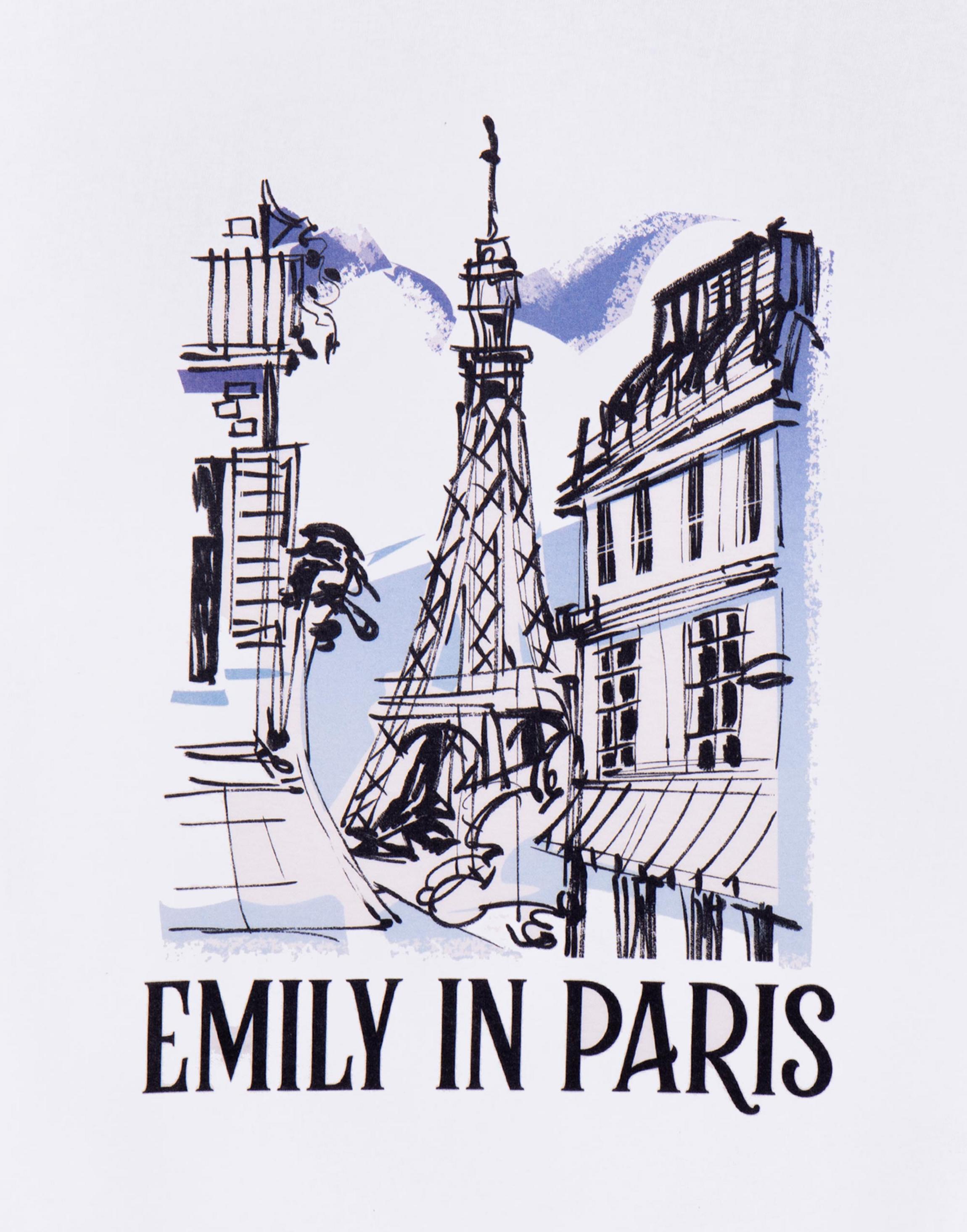 White Emily In Paris Sketchy Cityscape T-Shirt, Image 2 of 6