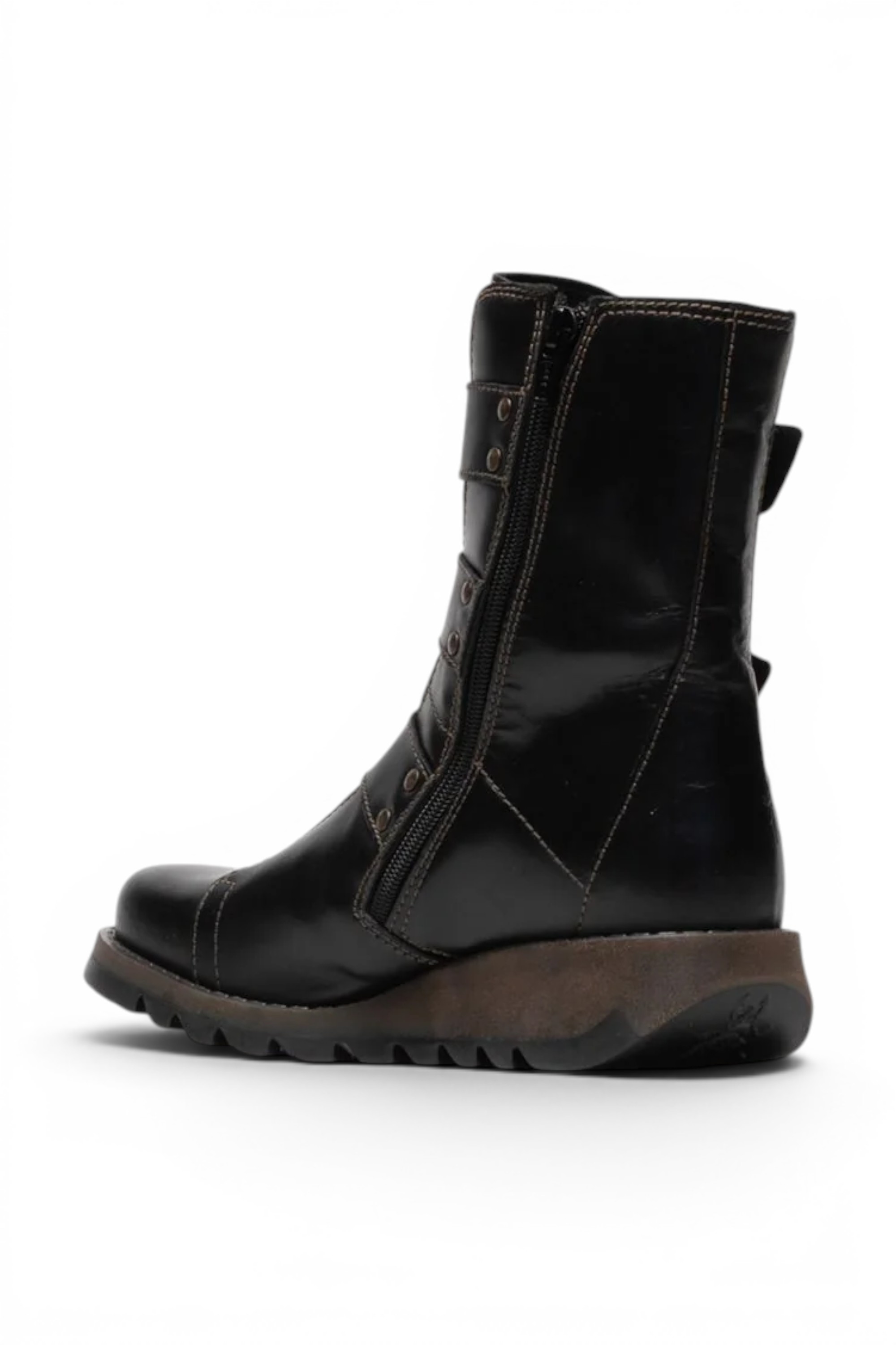Black Womens Leather Ankle Biker Boots-SCOP110, Image 4 of 5