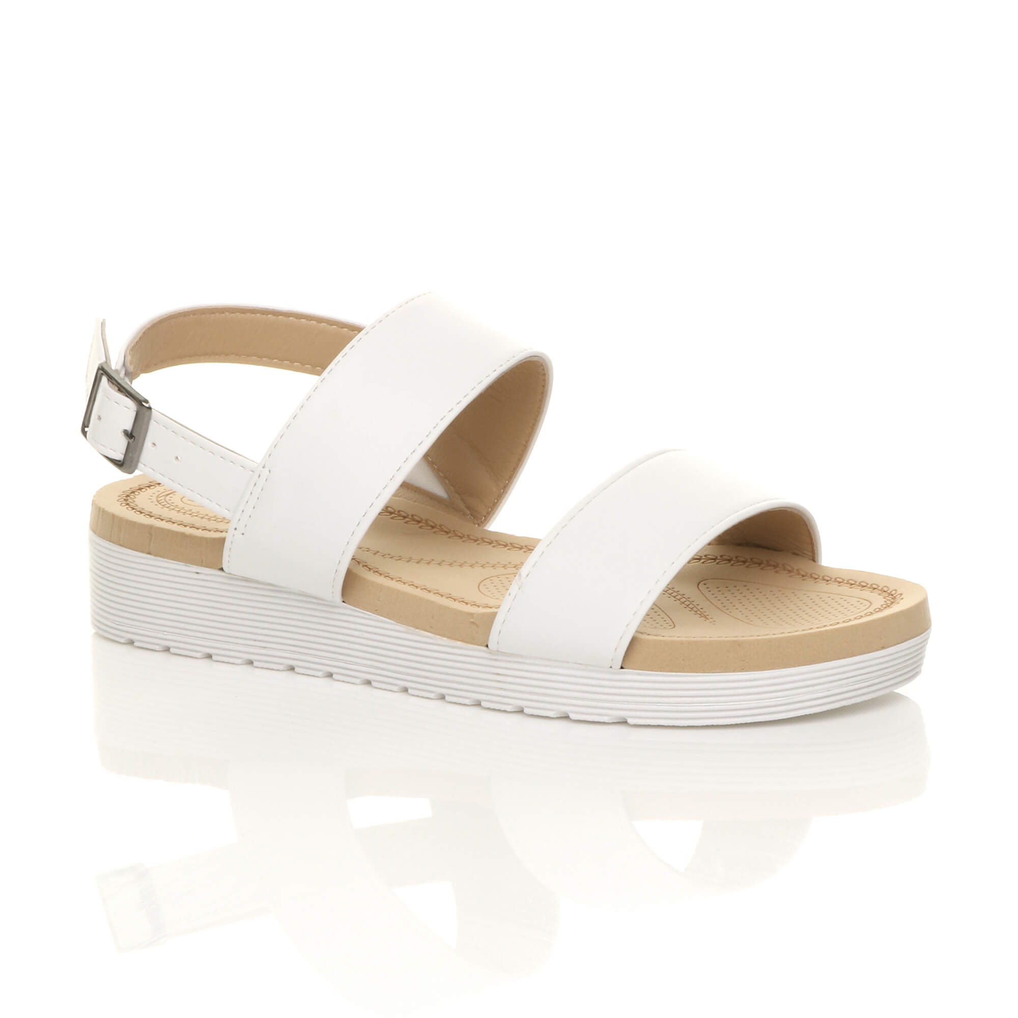 White AJVANI White Flatform Strappy Sandals, Image 1 of 6