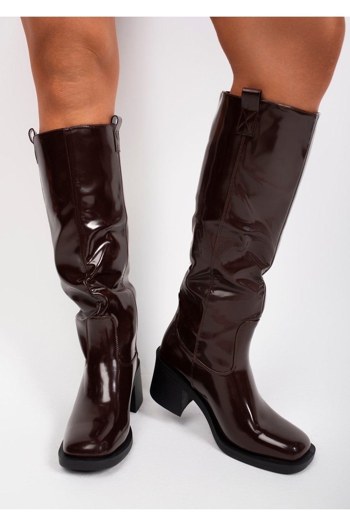 Wine iKrush Wine Verira Patent Knee High Block Heel Boots, Image 6 of 8