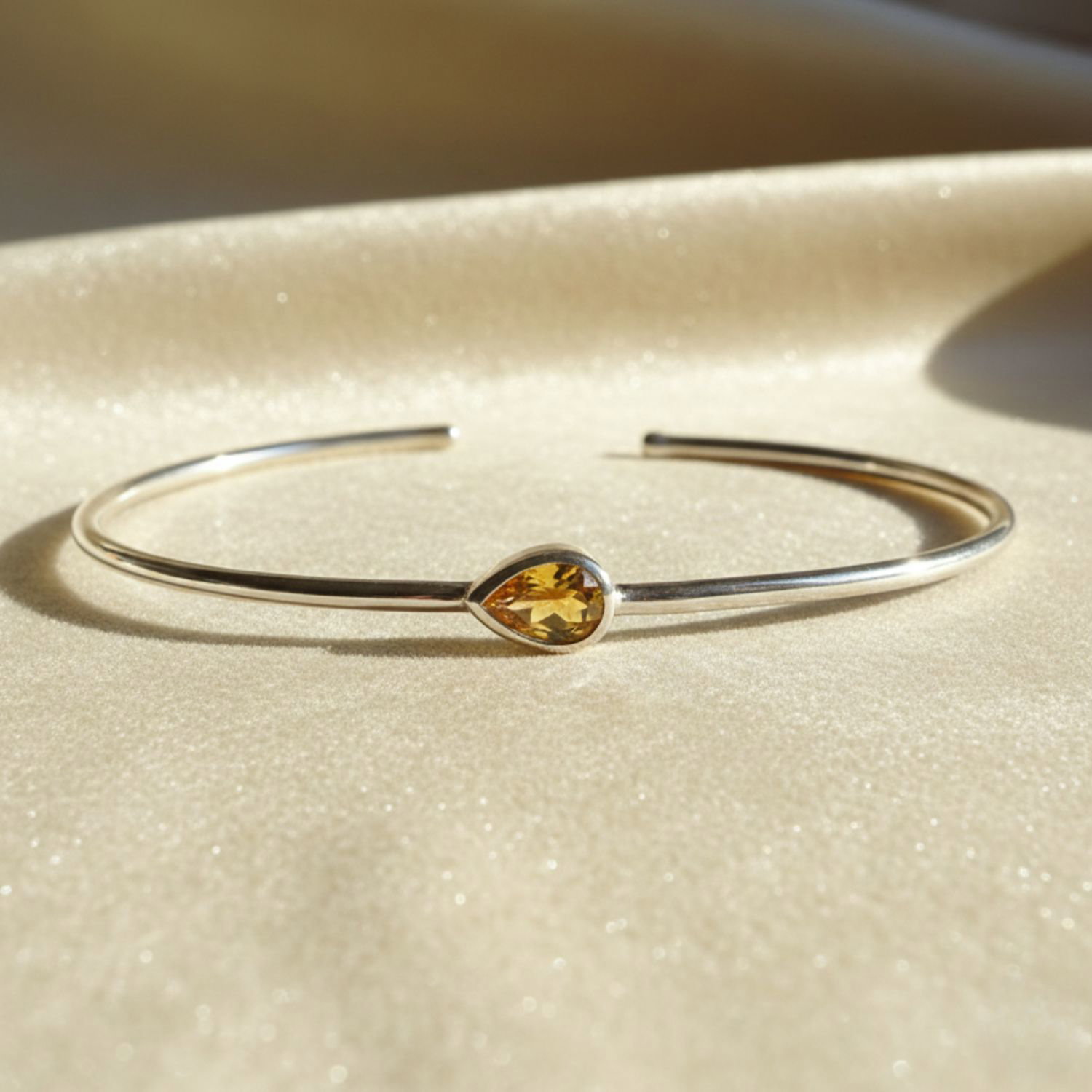 Orange Minimalist Sterling Silver Citrine November Birthstone Bangle Bracelet