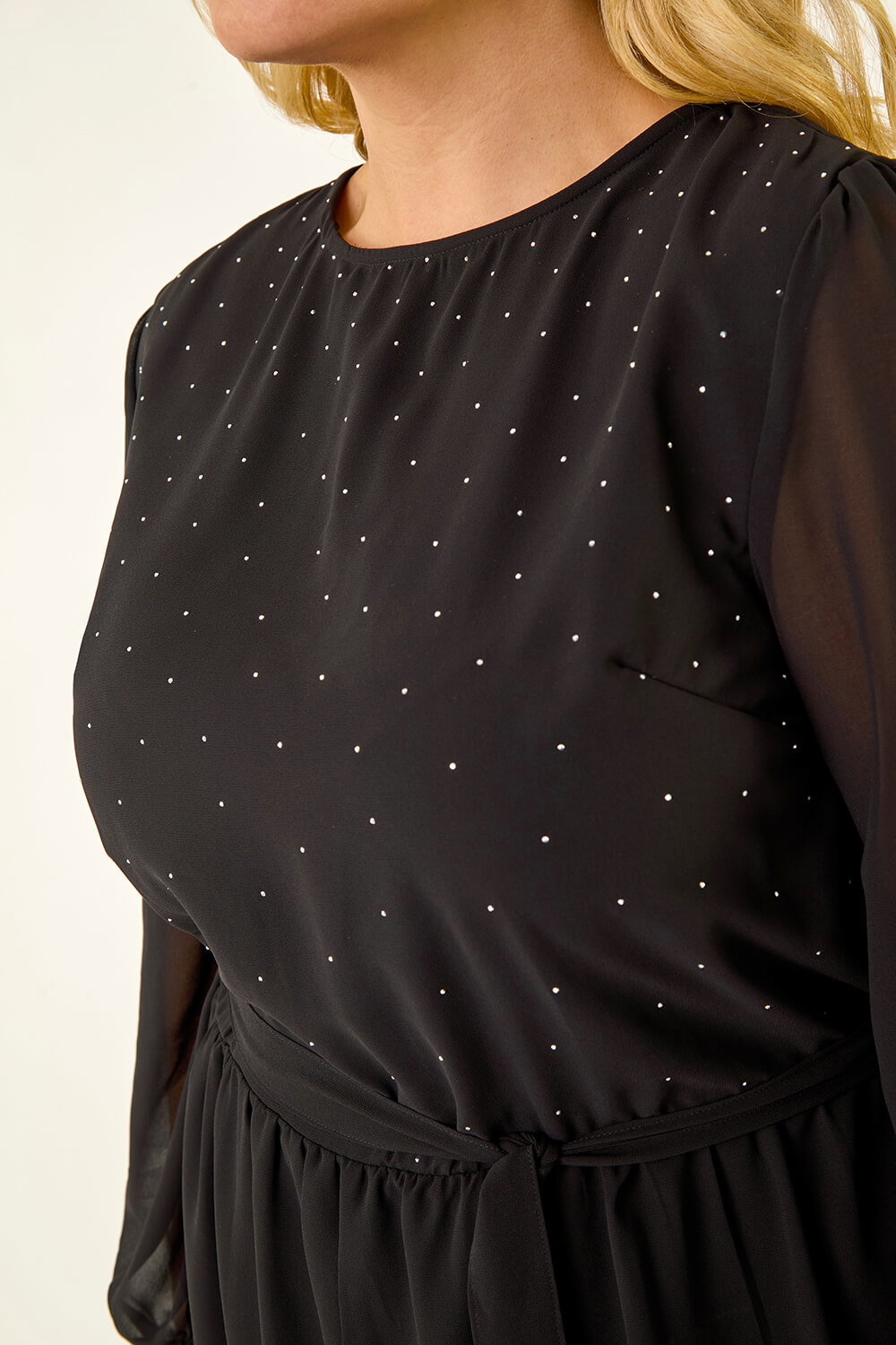 Black Curve Hotfix Tie Waist Dress, Image 6 of 5