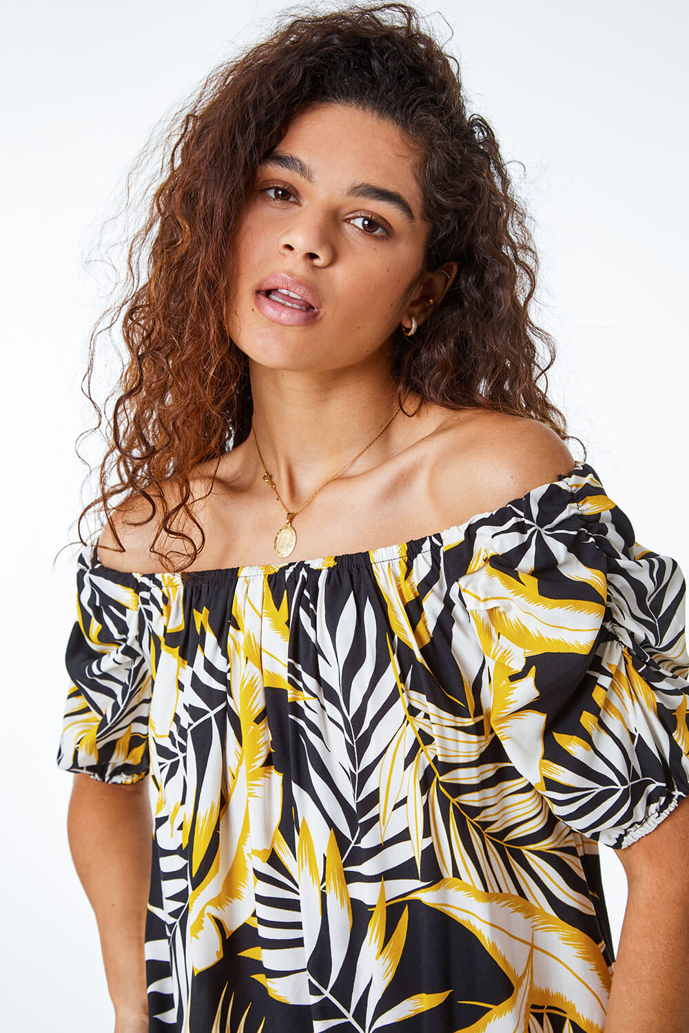 yellow floral bardot top
