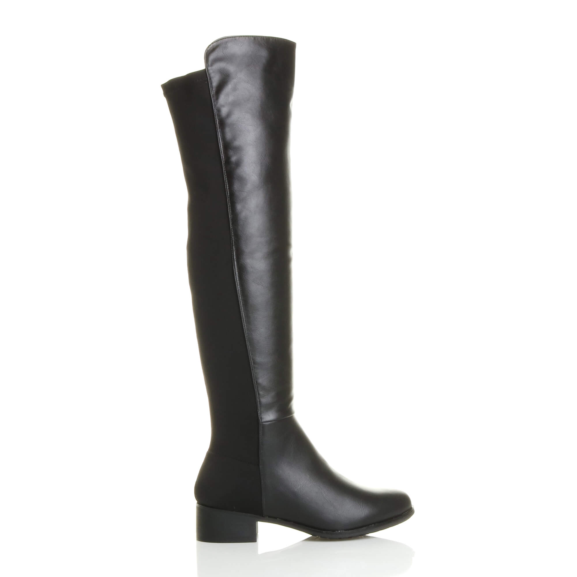 Black Low Heel Elastic Gold Zip Over The Knee Boots, Image 2 of 6