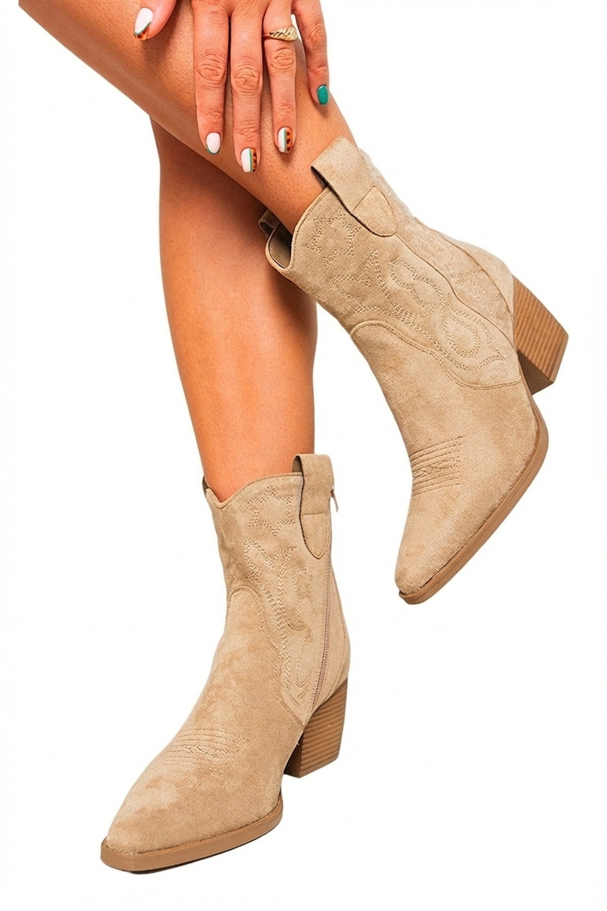Khaki iKrush Khaki Laura Suede Cowboy Ankle Length Boots, Image 7 of 8