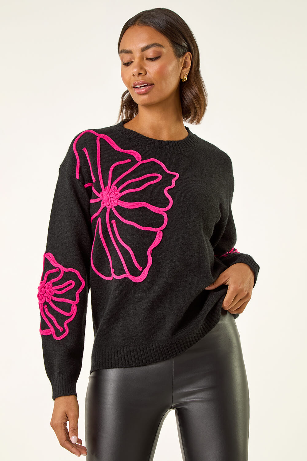 Black Cornelli Floral Knit Jumper, Image 5 of 5