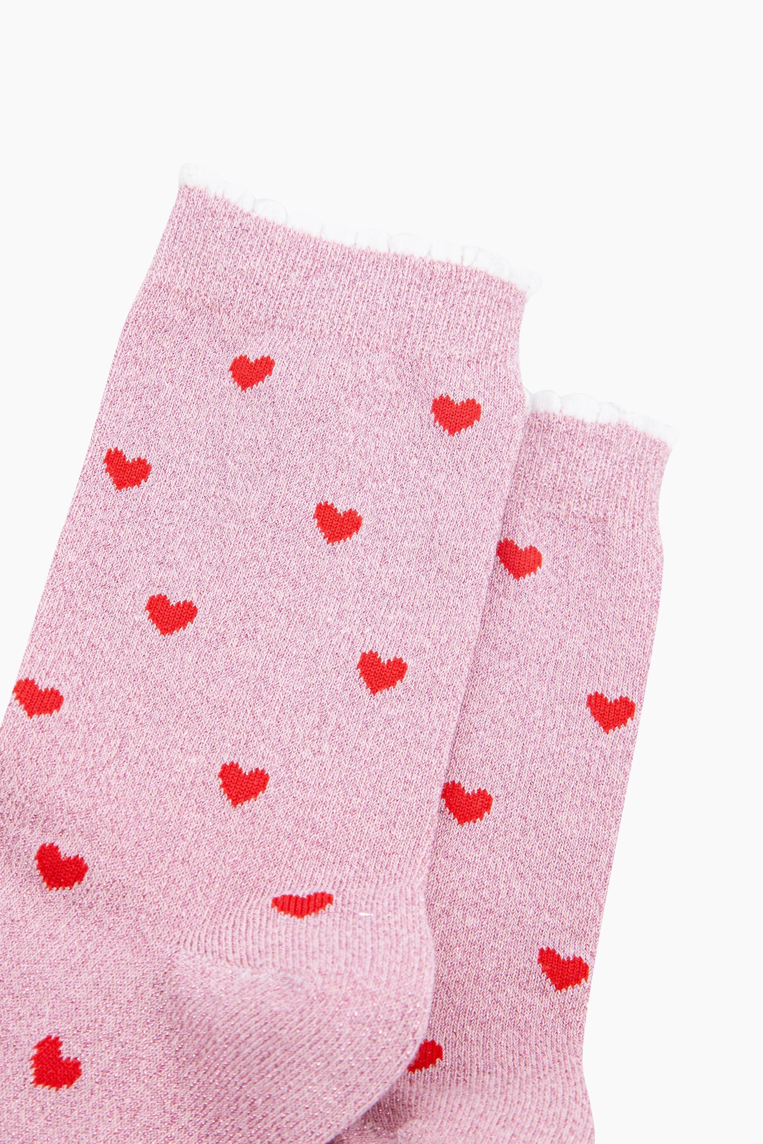 Light Pink Love Hearts Combed Cotton Glitter Socks, Image 2 of 4