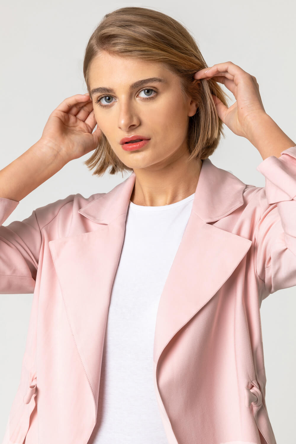 Light Pink Tie Waist Longline Jacket, Image 5 of 5