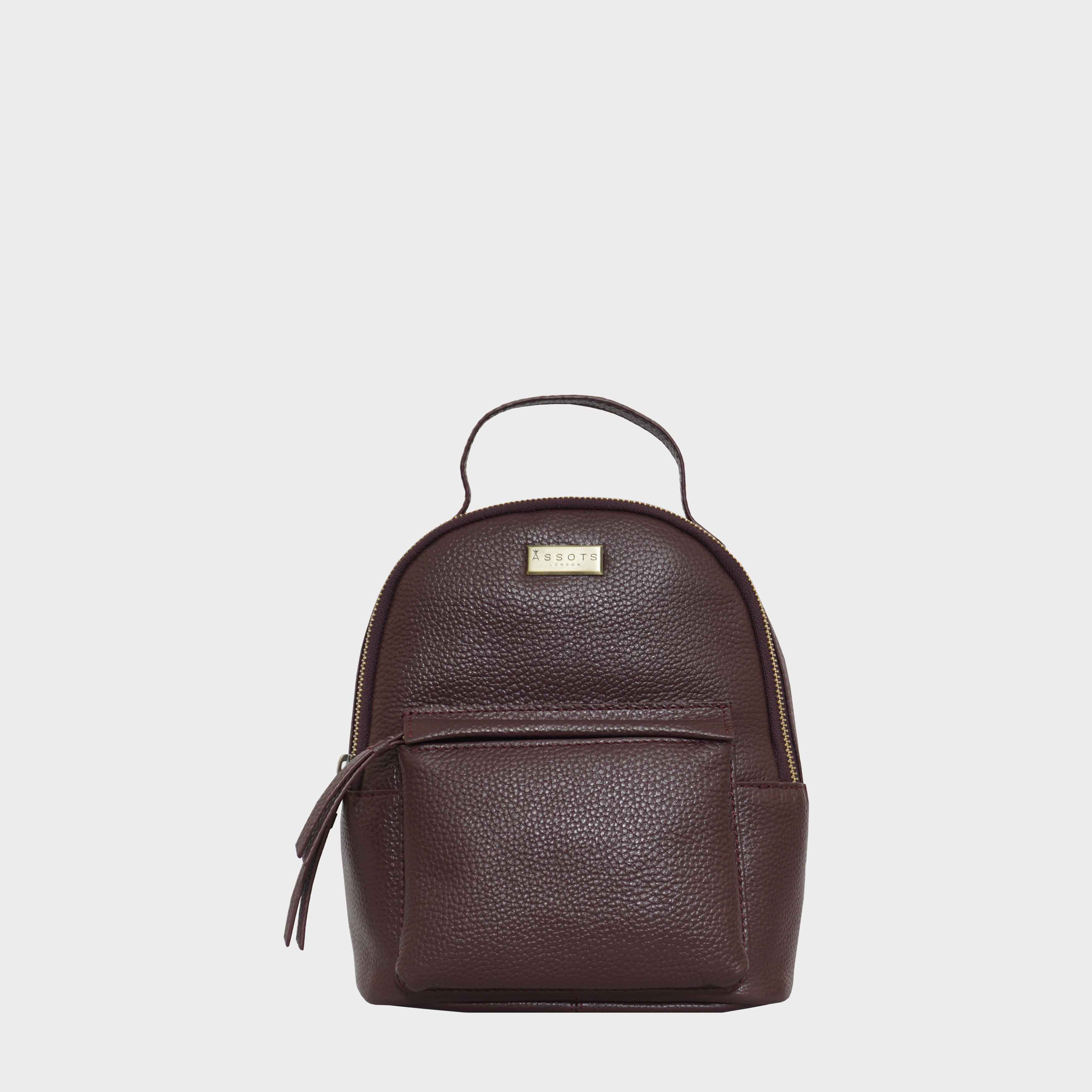 Burgundy Assots London Burgundy 'BETTY' Zip Top Mini Pebble Grain Leather Backpack, Image 1 of 5
