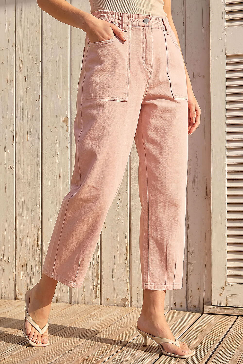 Light Pink Petite Pocket Front Cropped Jeans, Image 3 of 4