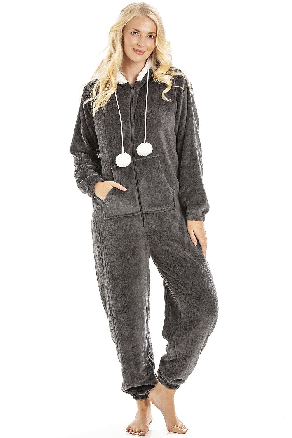 Charcoal Camille Lingerie Charcoal Supersoft Hooded Onesie, Image 1 of 5
