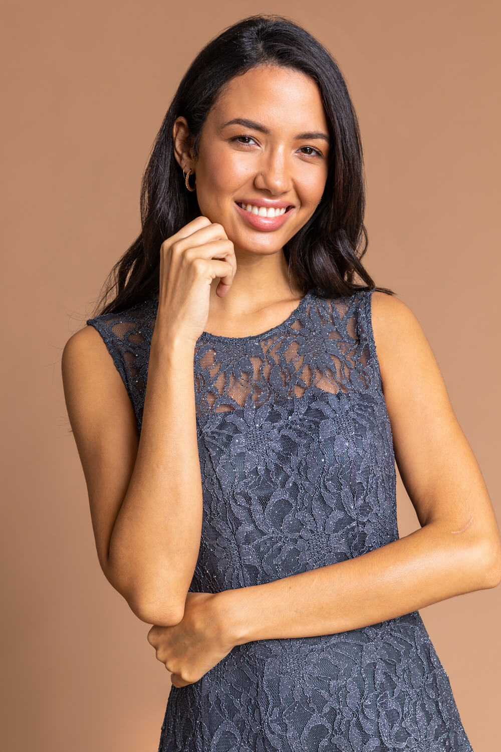 Silver Glitter Lace Fit And Flare Dress, Image 5 of 4