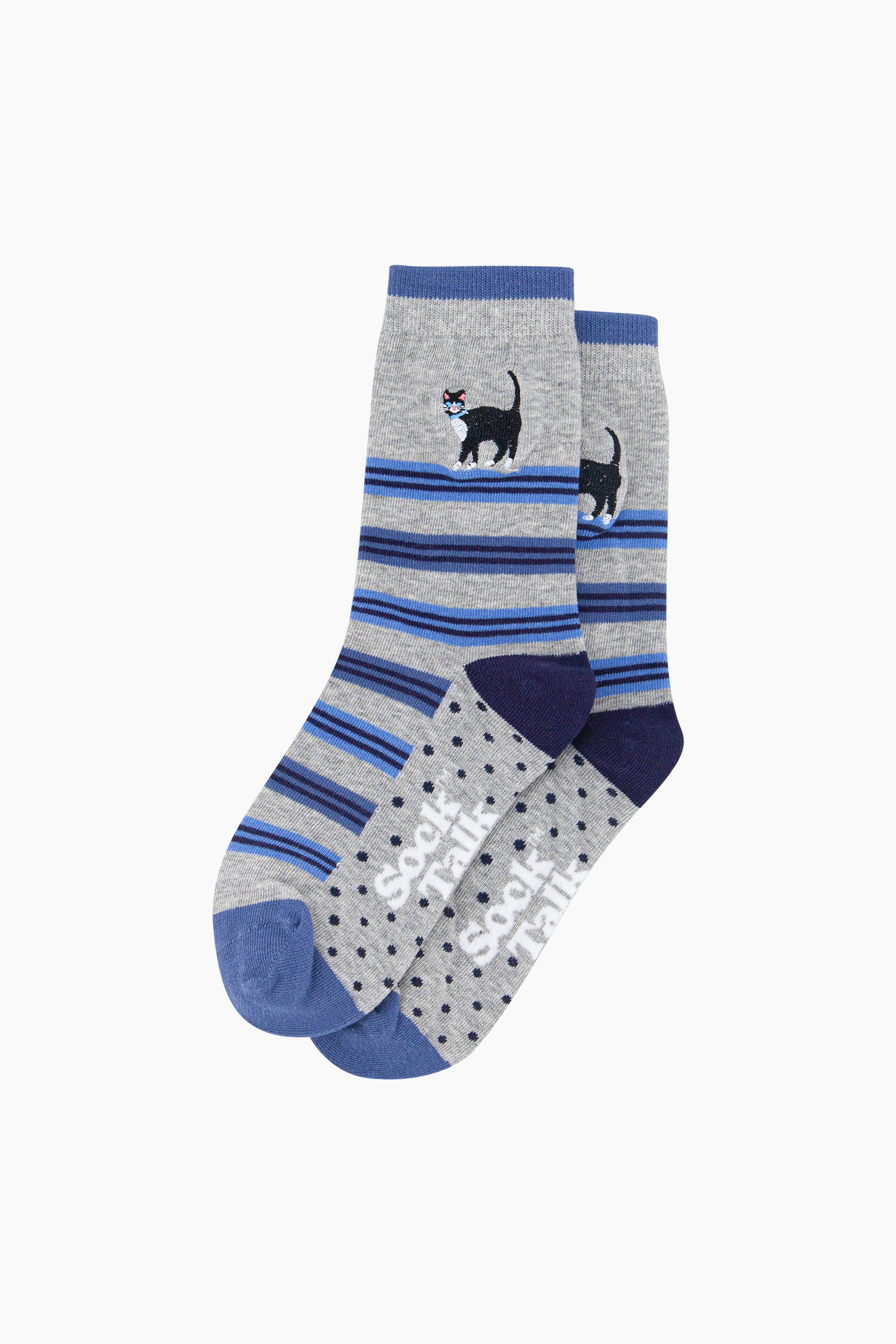 Grey Embroidered Cat Combed Cotton Socks, Image 3 of 4